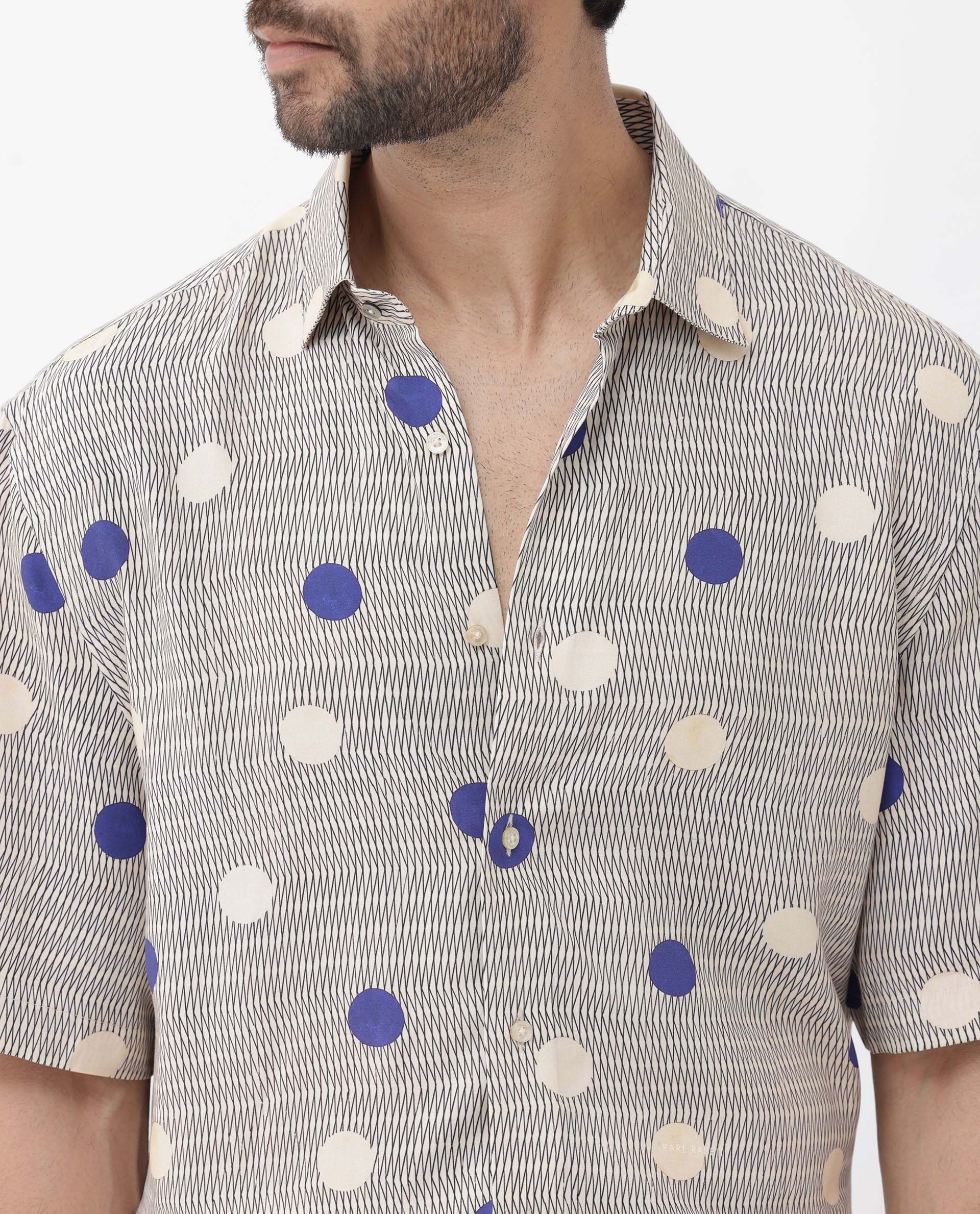 Rare Rabbit Men's Alcoron Beige Viscose Polka Print Boxy Fit Half Sleeve Collared Shirt - Image 5