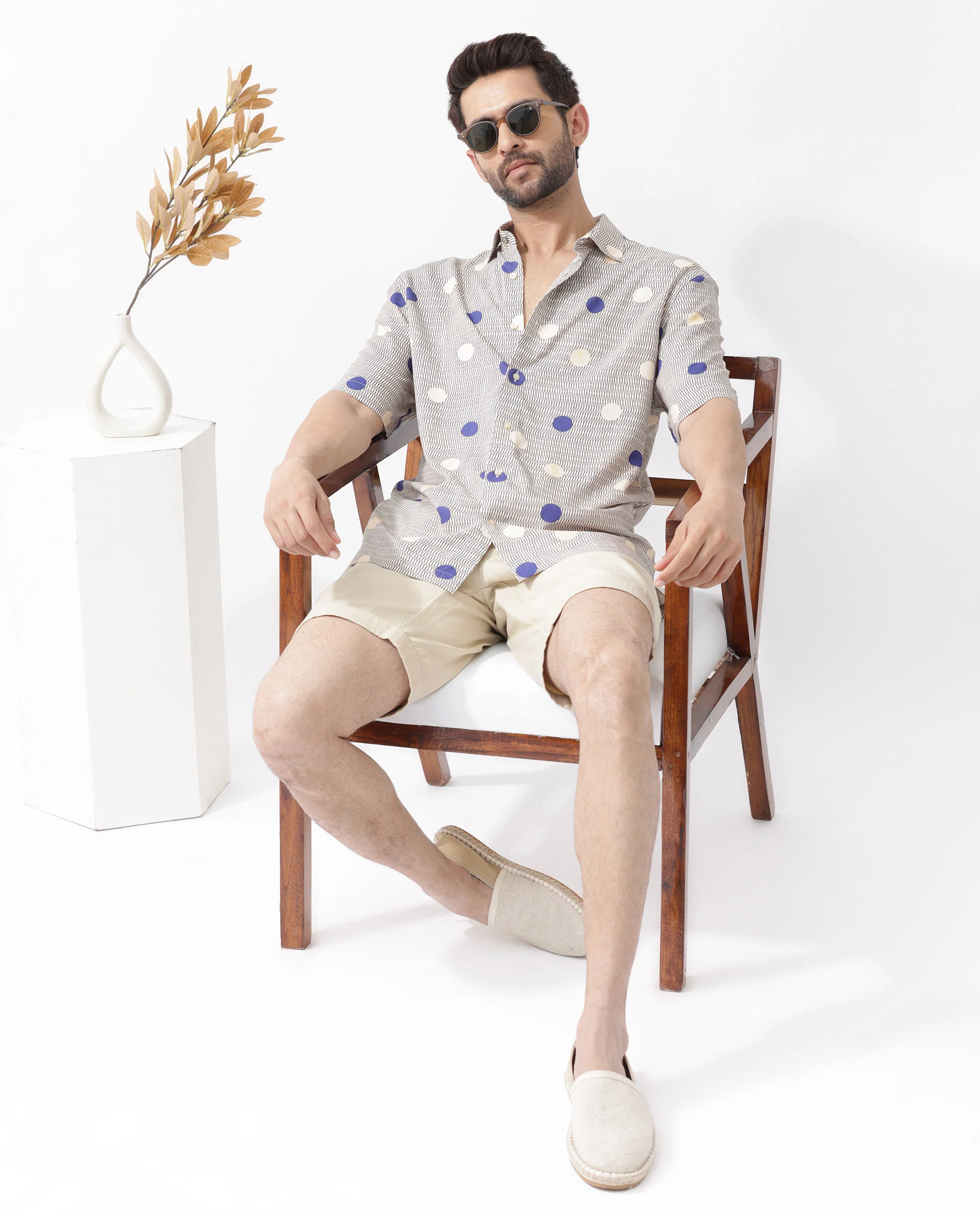 Rare Rabbit Men's Alcoron Beige Viscose Polka Print Boxy Fit Half Sleeve Collared Shirt - Image 6