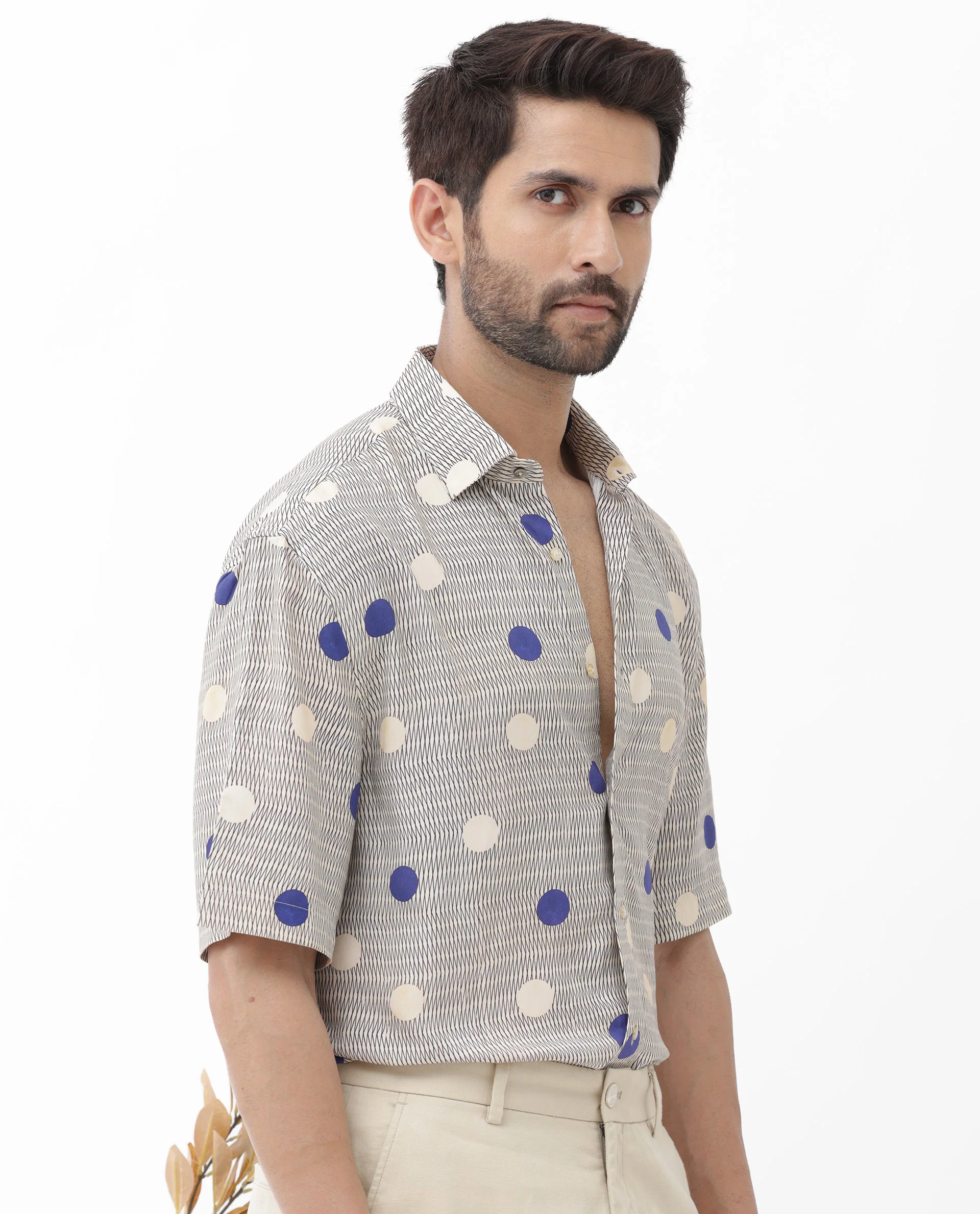 Rare Rabbit Men's Alcoron Beige Viscose Polka Print Boxy Fit Half Sleeve Collared Shirt - Image 7