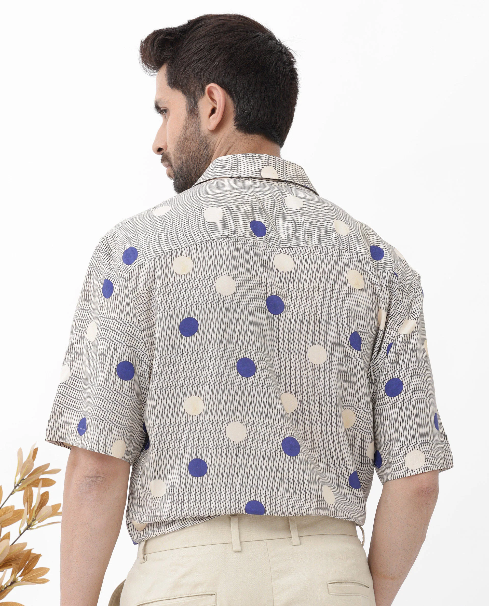 Rare Rabbit Men's Alcoron Beige Viscose Polka Print Boxy Fit Half Sleeve Collared Shirt - Image 8