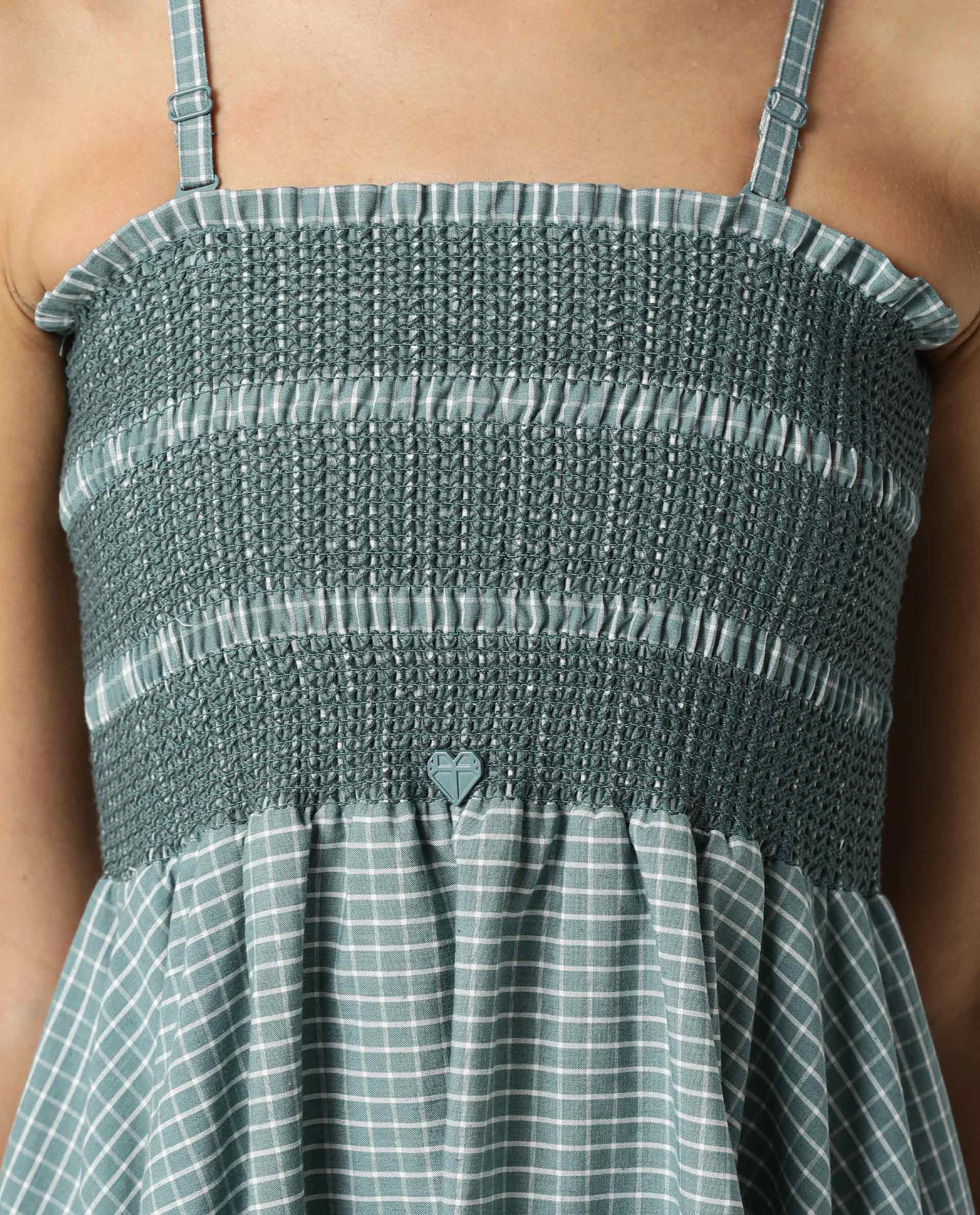 Rareism Womens Ald Green Dress Cotton Linen Fabric Regular Fit Sleeveless Square Neck - Image 5