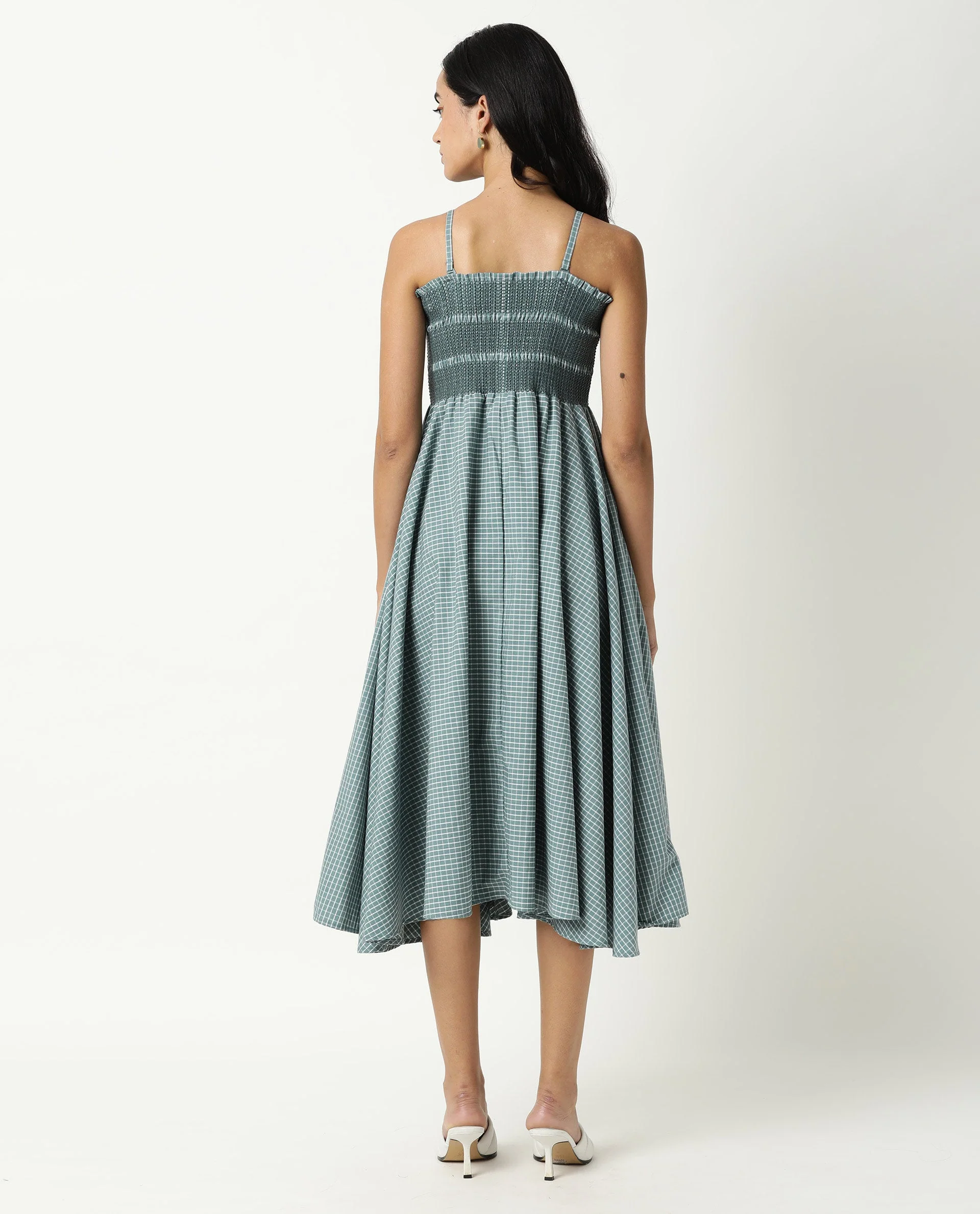 Rareism Womens Ald Green Dress Cotton Linen Fabric Regular Fit Sleeveless Square Neck - Image 8