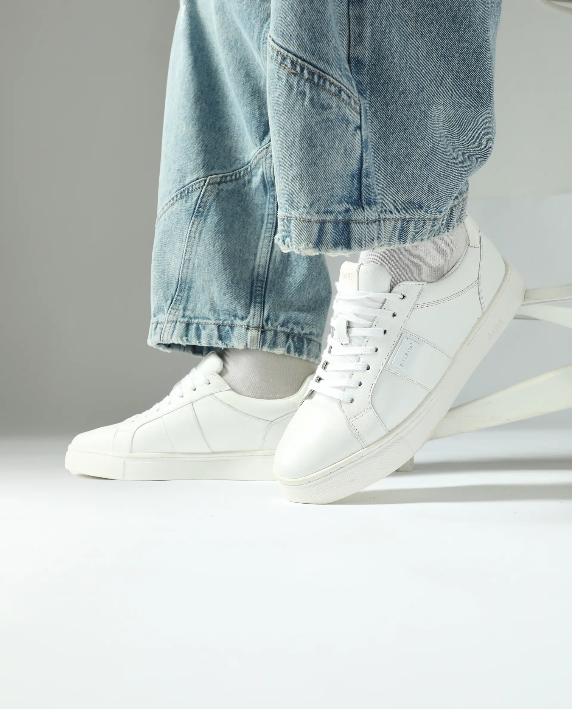 Rare Rabbit Men's Alden White Leather Fabric Sneaker - Image 2