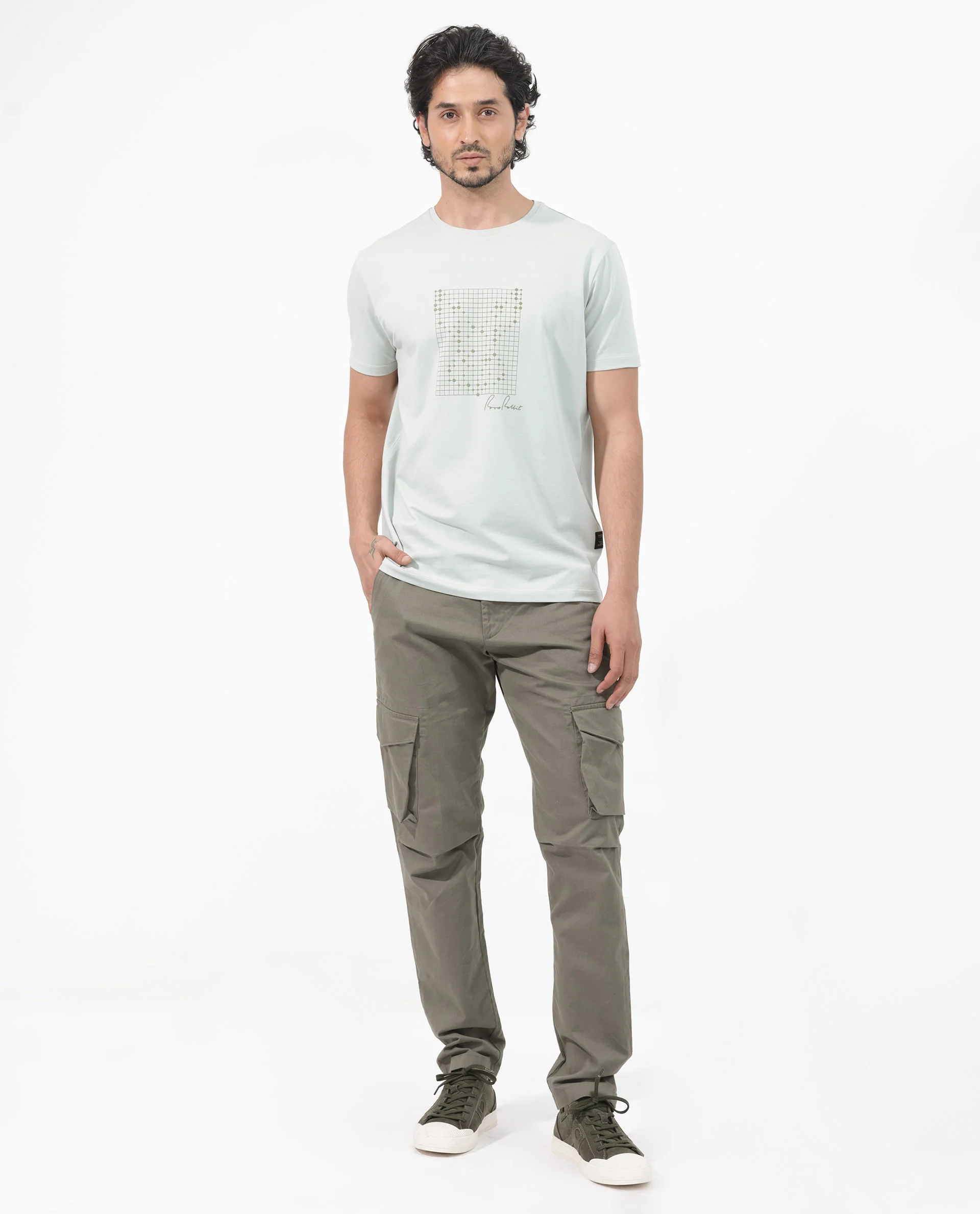 Rare Rabbit Articale Mens Alder Pastel Green Cotton Polyester Fabric Short Sleeve Crew Neck Slim Fit Printed T-Shirt - Image 2