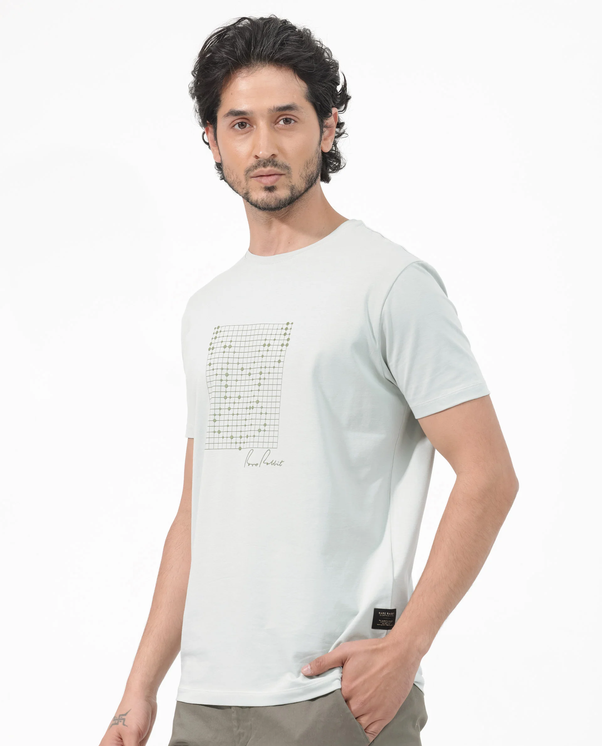 Rare Rabbit Articale Mens Alder Pastel Green Cotton Polyester Fabric Short Sleeve Crew Neck Slim Fit Printed T-Shirt - Image 3