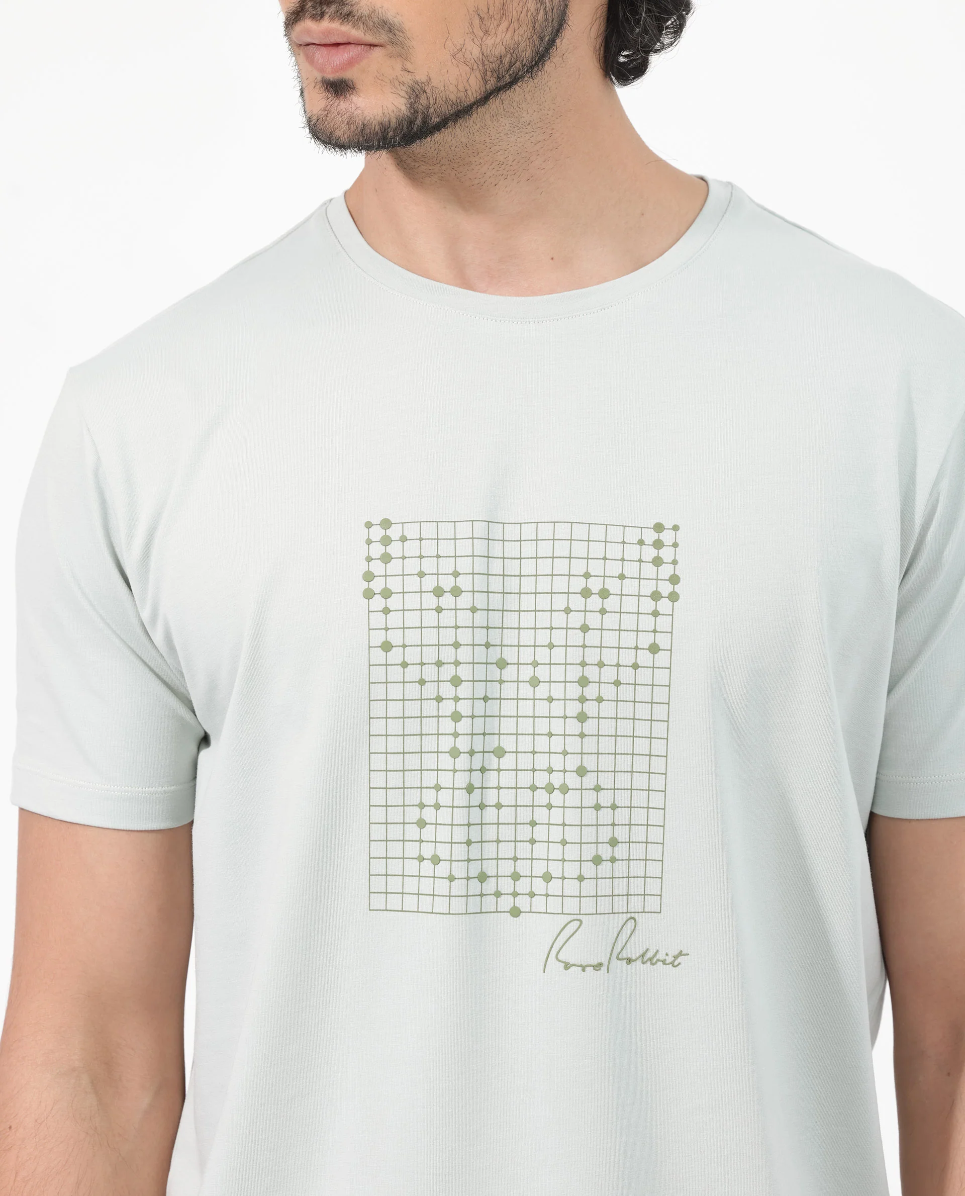 Rare Rabbit Articale Mens Alder Pastel Green Cotton Polyester Fabric Short Sleeve Crew Neck Slim Fit Printed T-Shirt - Image 5