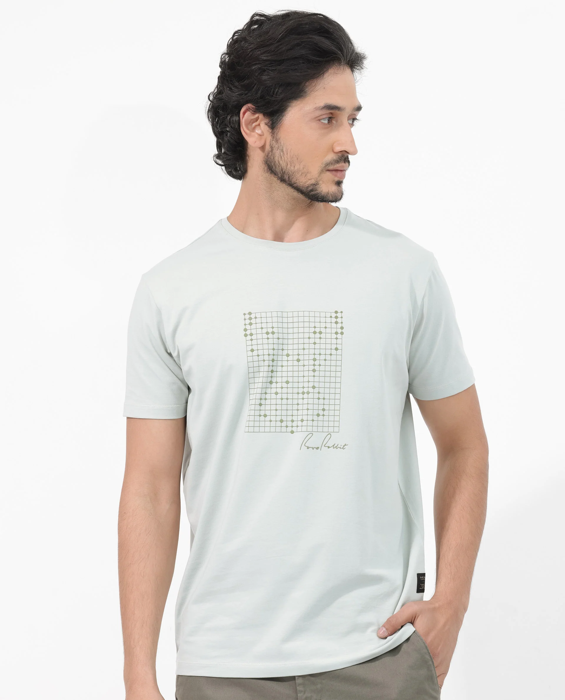 Rare Rabbit Articale Mens Alder Pastel Green Cotton Polyester Fabric Short Sleeve Crew Neck Slim Fit Printed T-Shirt - Image 7