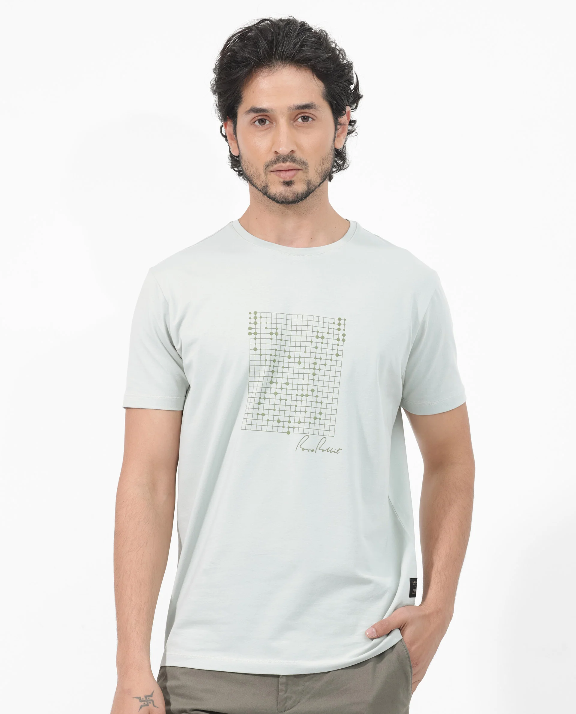 Rare Rabbit Articale Mens Alder Pastel Green Cotton Polyester Fabric Short Sleeve Crew Neck Slim Fit Printed T-Shirt - Image 8