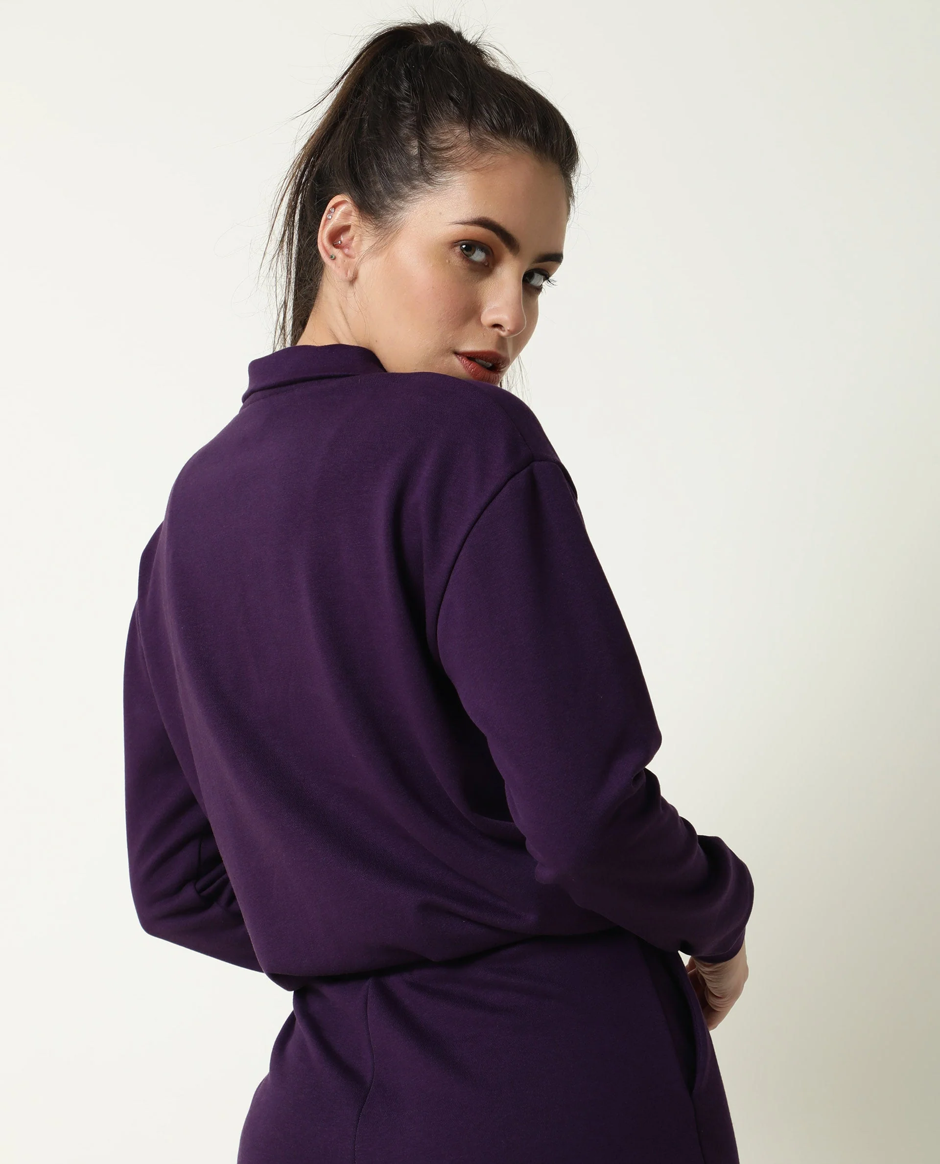 Rareism Women's Aldrich Purple Polyester Blend High Neck Plain Regular Fit Sweatshirt - Image 11