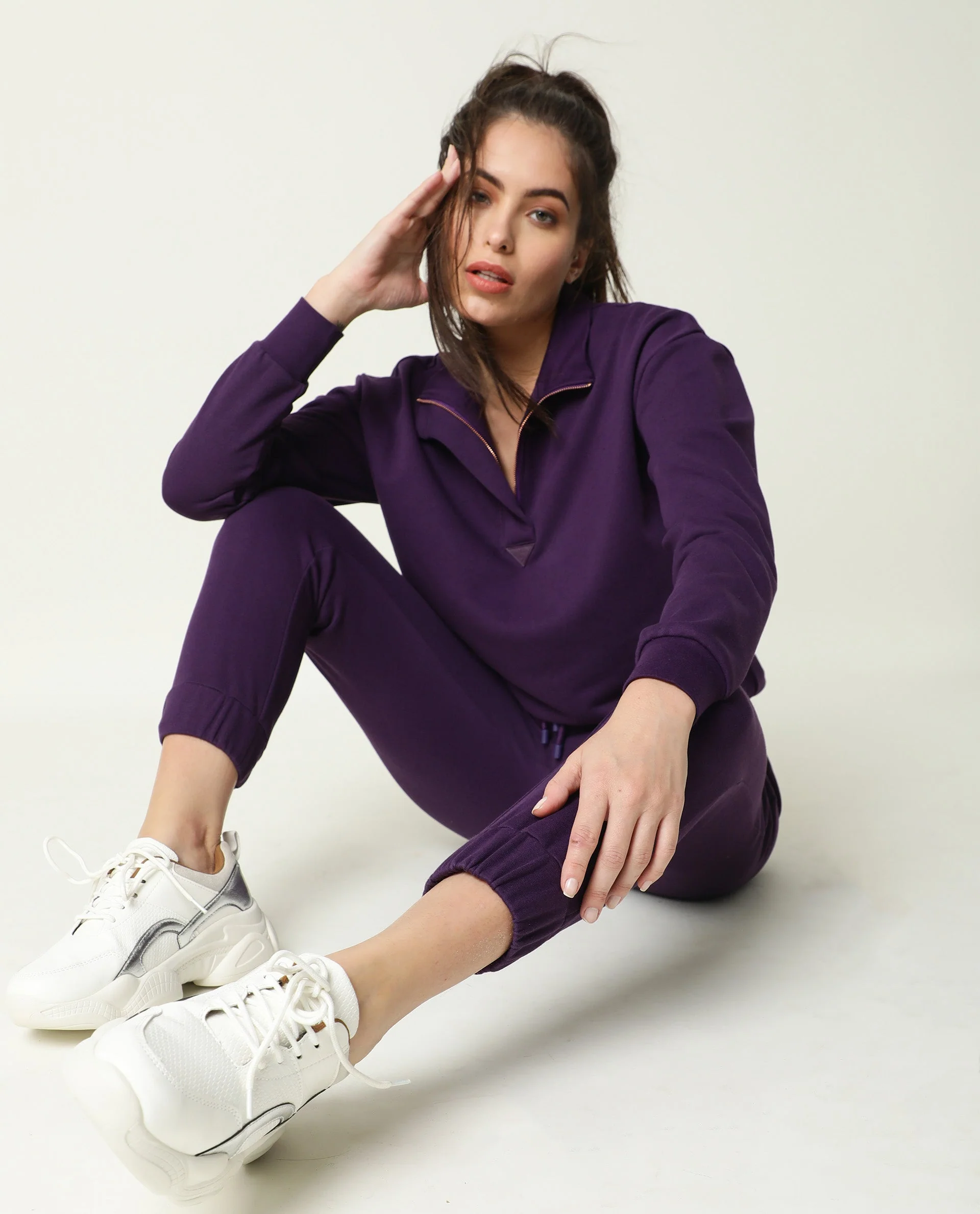 Rareism Women's Aldrich Purple Polyester Blend High Neck Plain Regular Fit Sweatshirt - Image 3