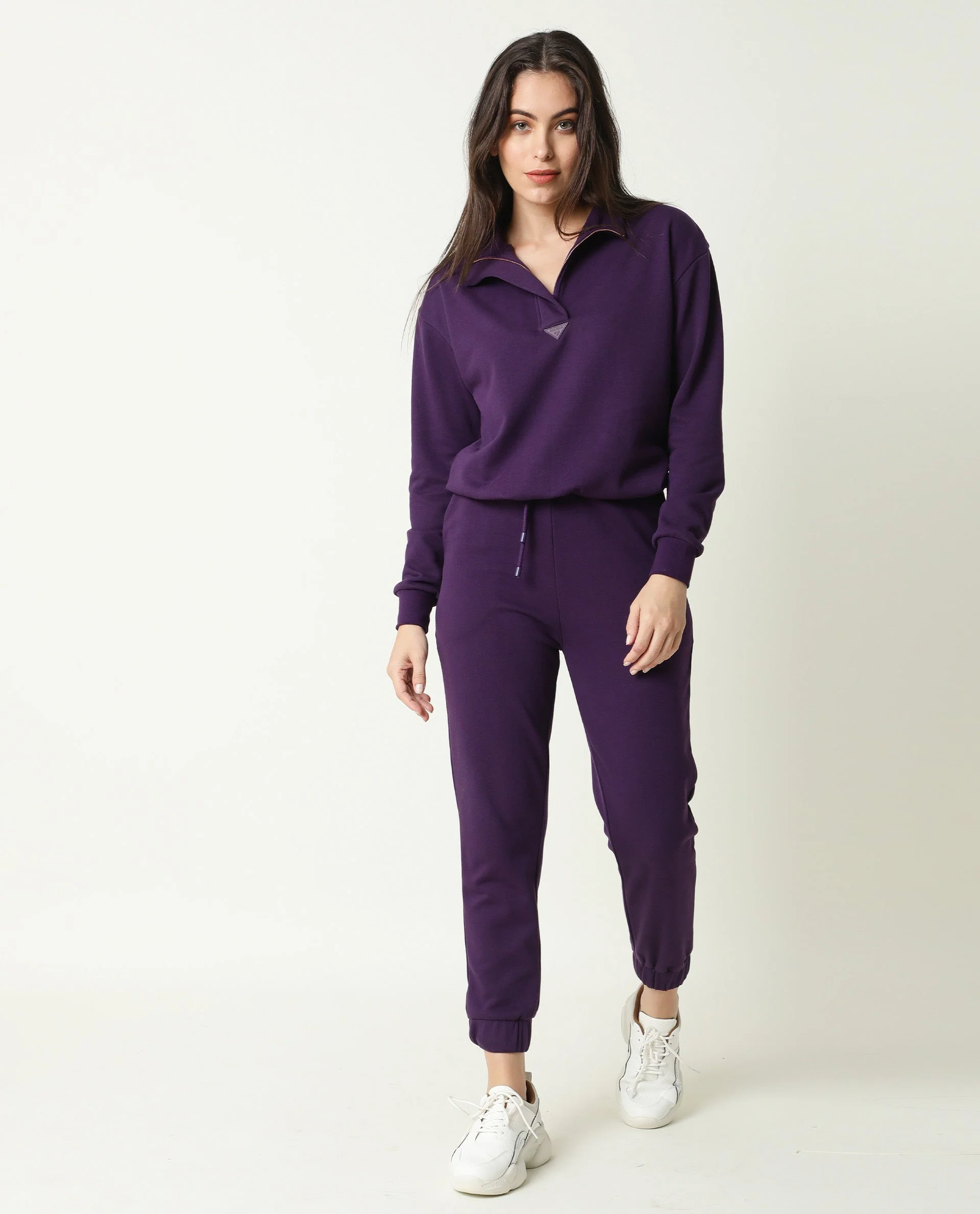 Rareism Women's Aldrich Purple Polyester Blend High Neck Plain Regular Fit Sweatshirt - Image 4