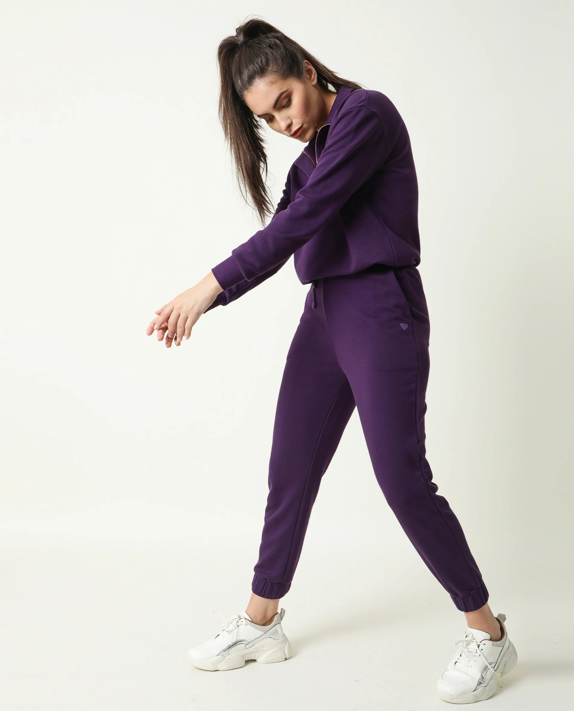 Rareism Women's Aldrich Purple Polyester Blend High Neck Plain Regular Fit Sweatshirt - Image 5