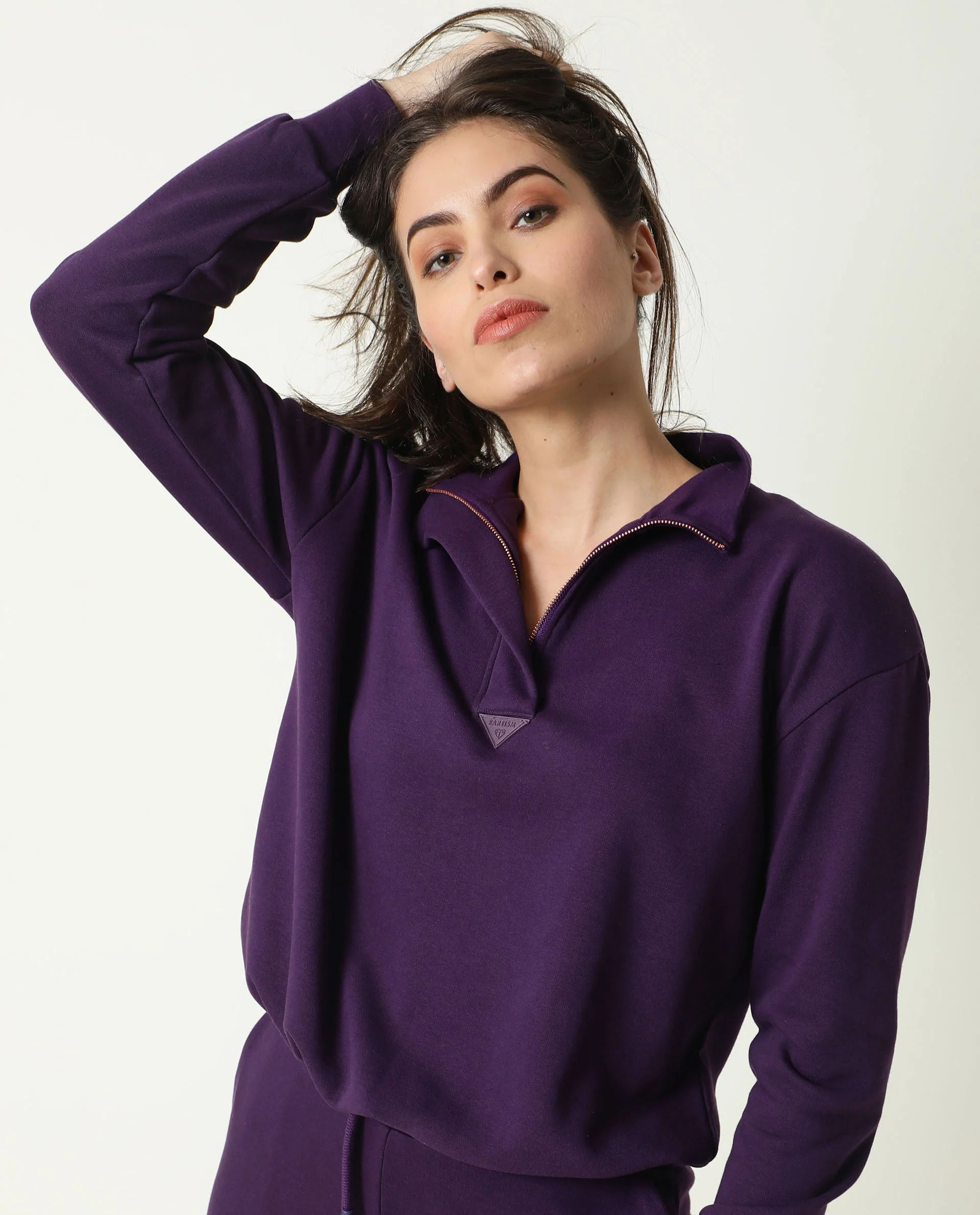 Rareism Women's Aldrich Purple Polyester Blend High Neck Plain Regular Fit Sweatshirt - Image 7