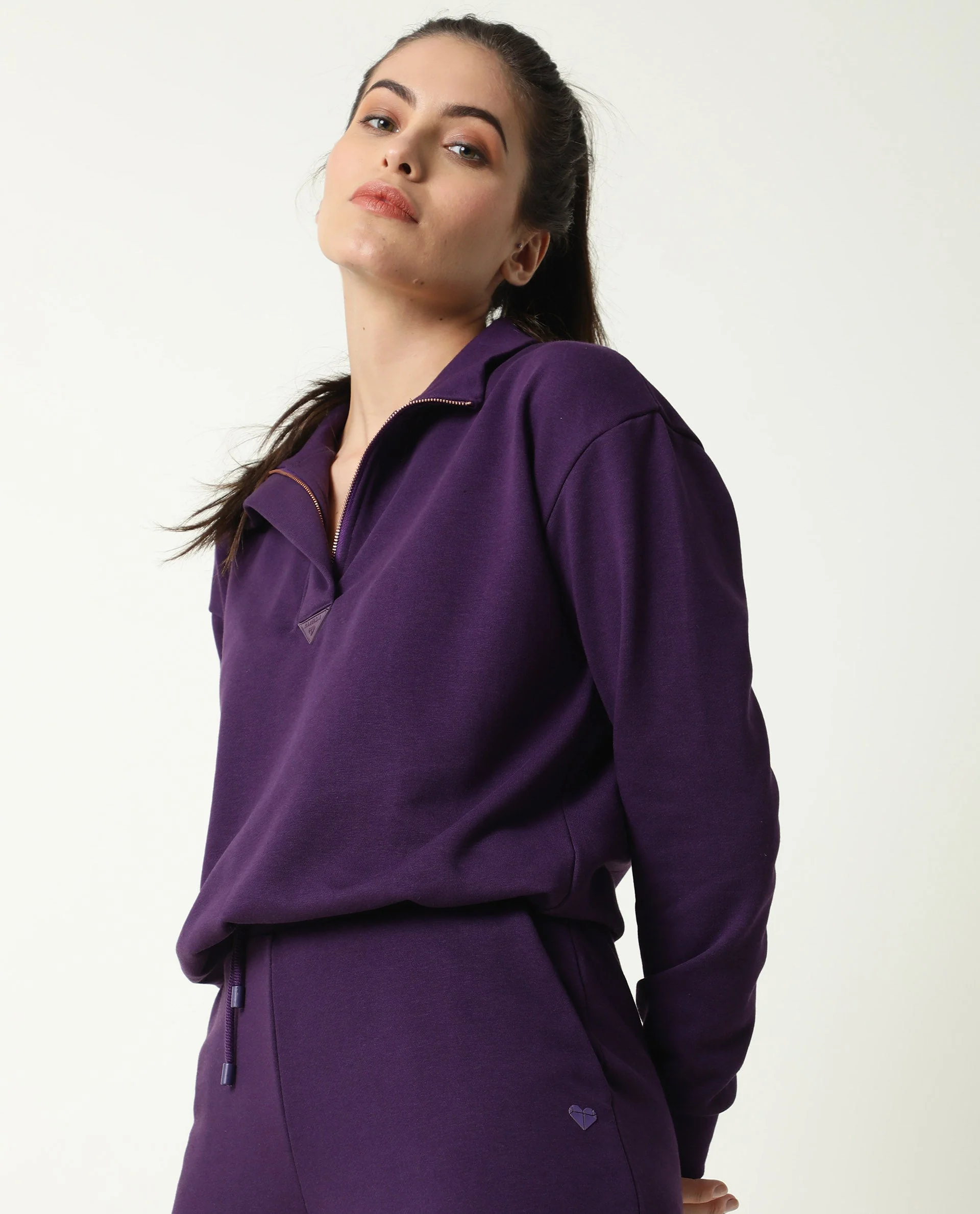 Rareism Women's Aldrich Purple Polyester Blend High Neck Plain Regular Fit Sweatshirt - Image 8