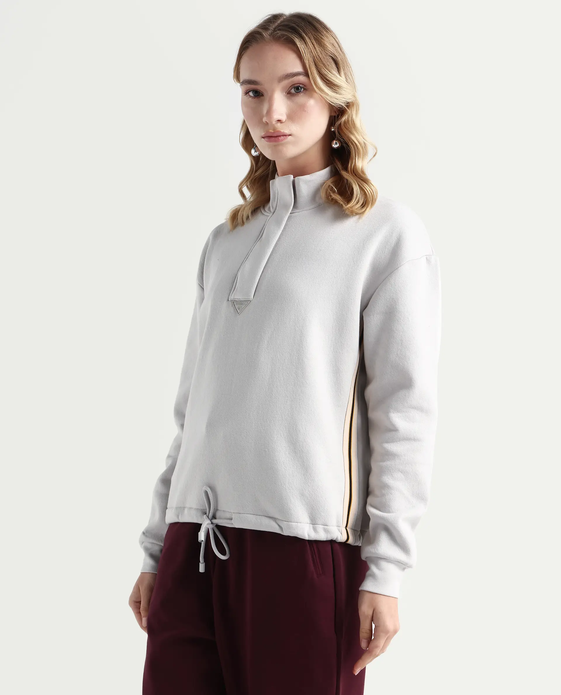 Rareism Women's Aldrichh Light Grey Polyester Blend High Neck Plain Regular Fit Sweatshirt - Image 5