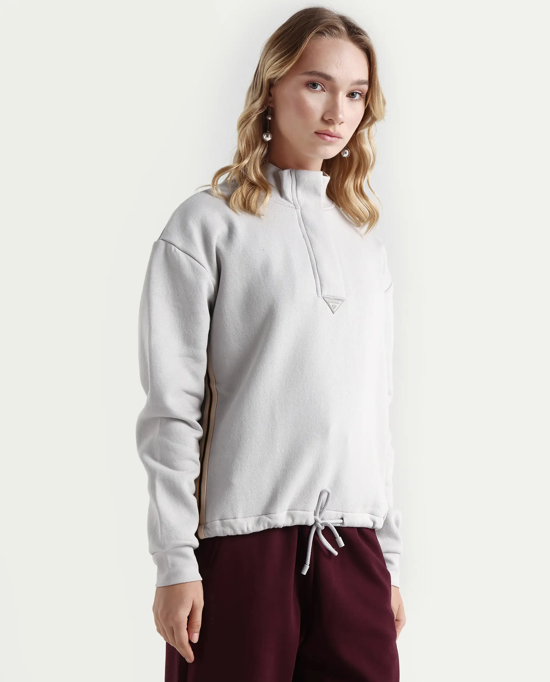 Rareism Women's Aldrichh Light Grey Polyester Blend High Neck Plain Regular Fit Sweatshirt - Image 6