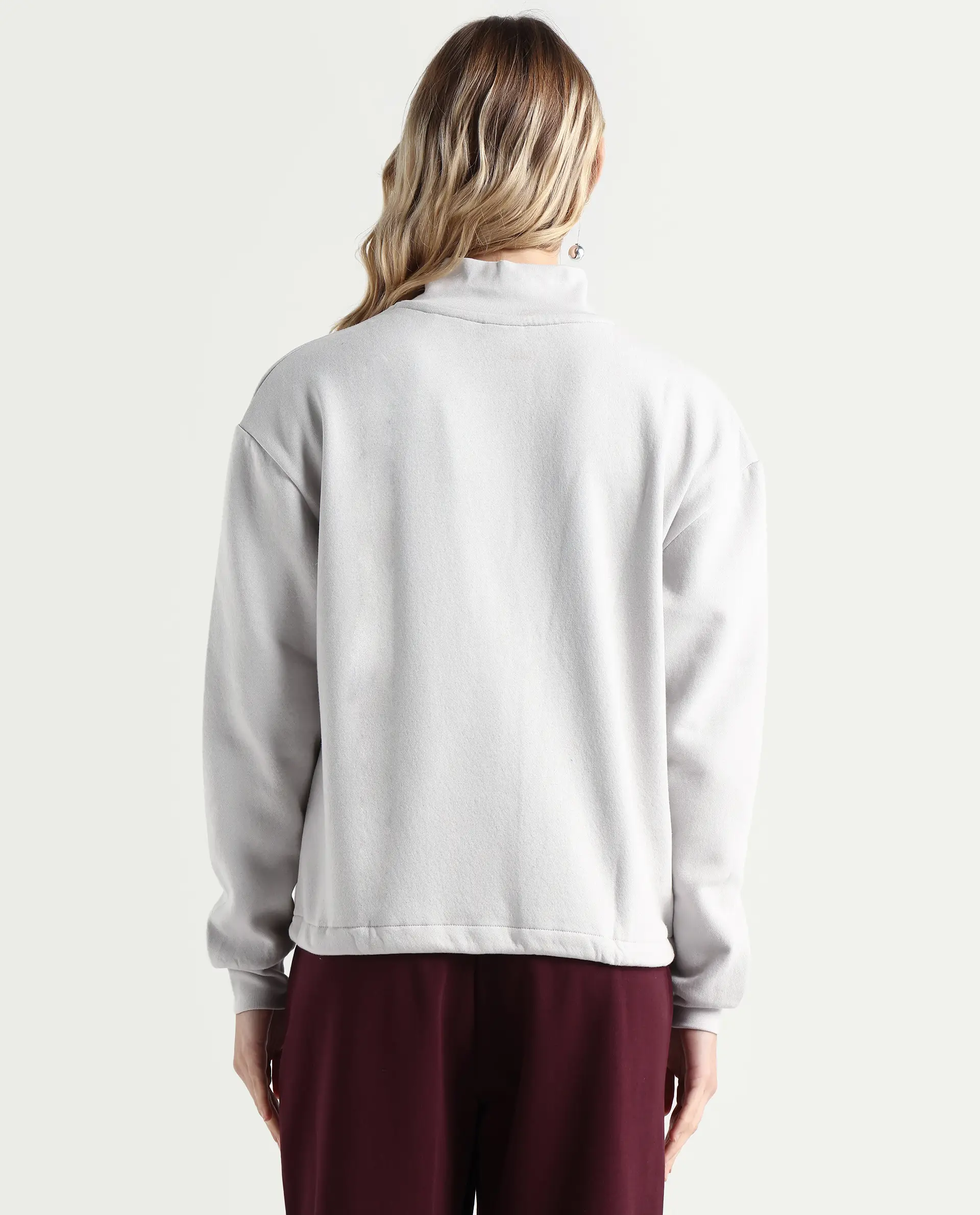 Rareism Women's Aldrichh Light Grey Polyester Blend High Neck Plain Regular Fit Sweatshirt - Image 7