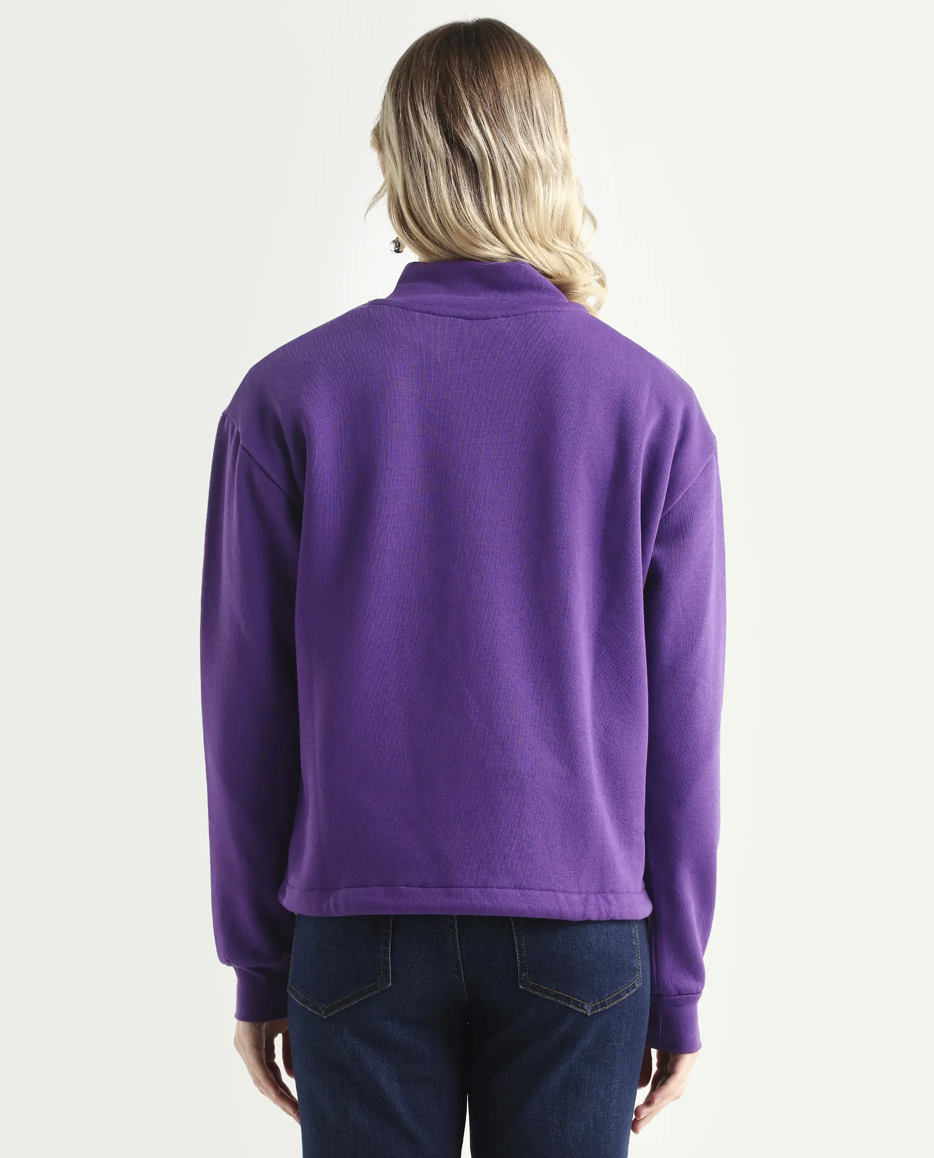 Rareism Women's Aldrichh Purple Polyester Blend High Neck Plain Regular Fit Sweatshirt - Image 7