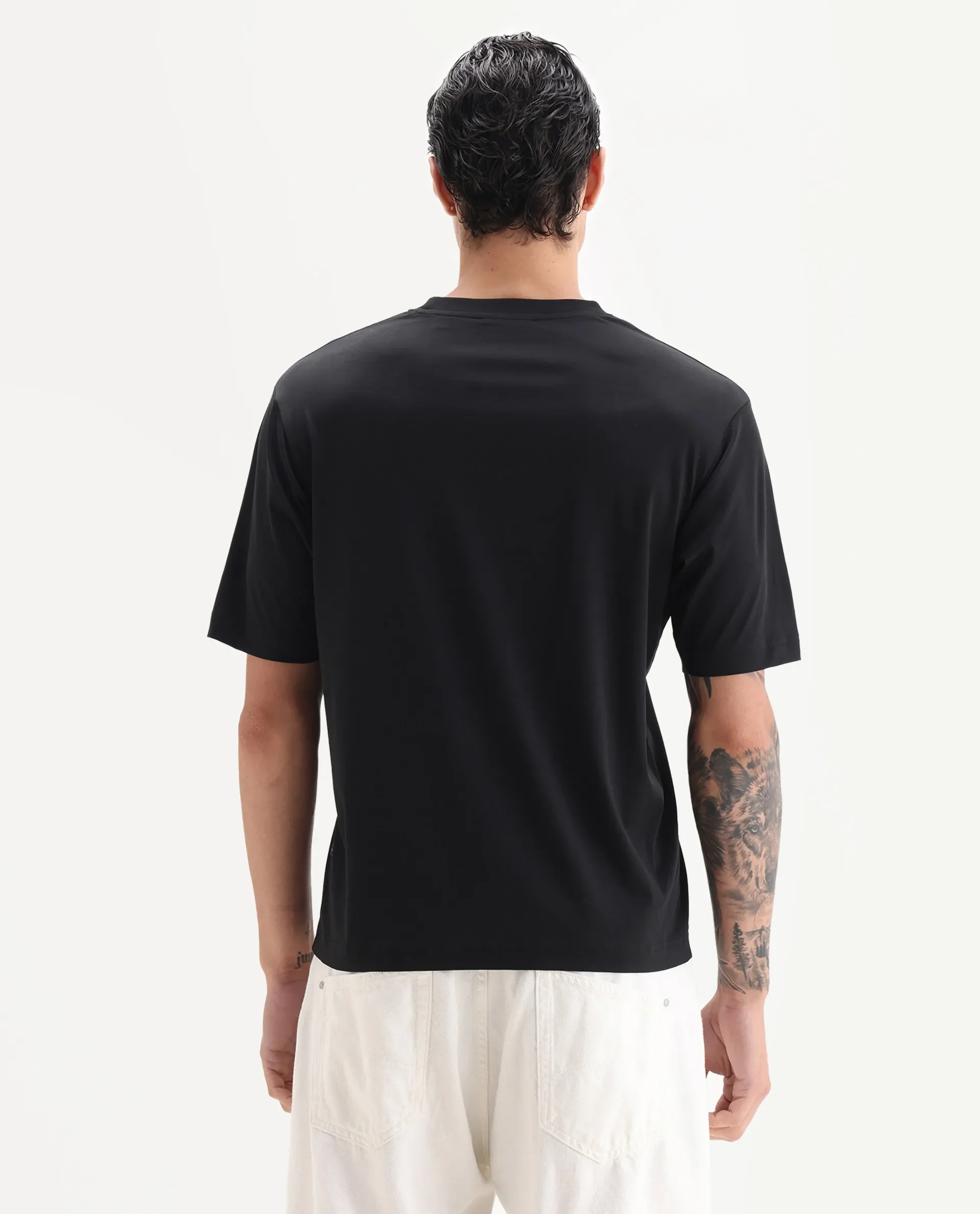 Rare Rabbit Men's Alec Black Cotton Fabric Short Sleeve Crew Neck Graphic Print T-Shirt - Image 6