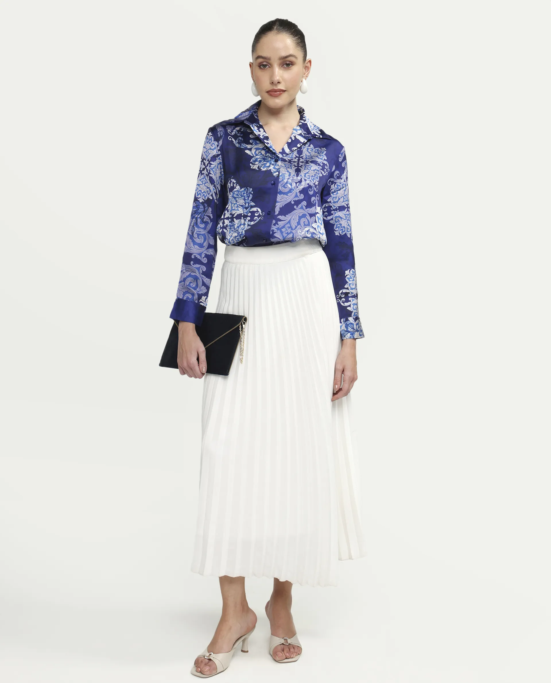 Rareism Women's Aleen Blue Polyester Full Sleeve Spread Collar Relaxed Fit Printed Shirt - Image 2