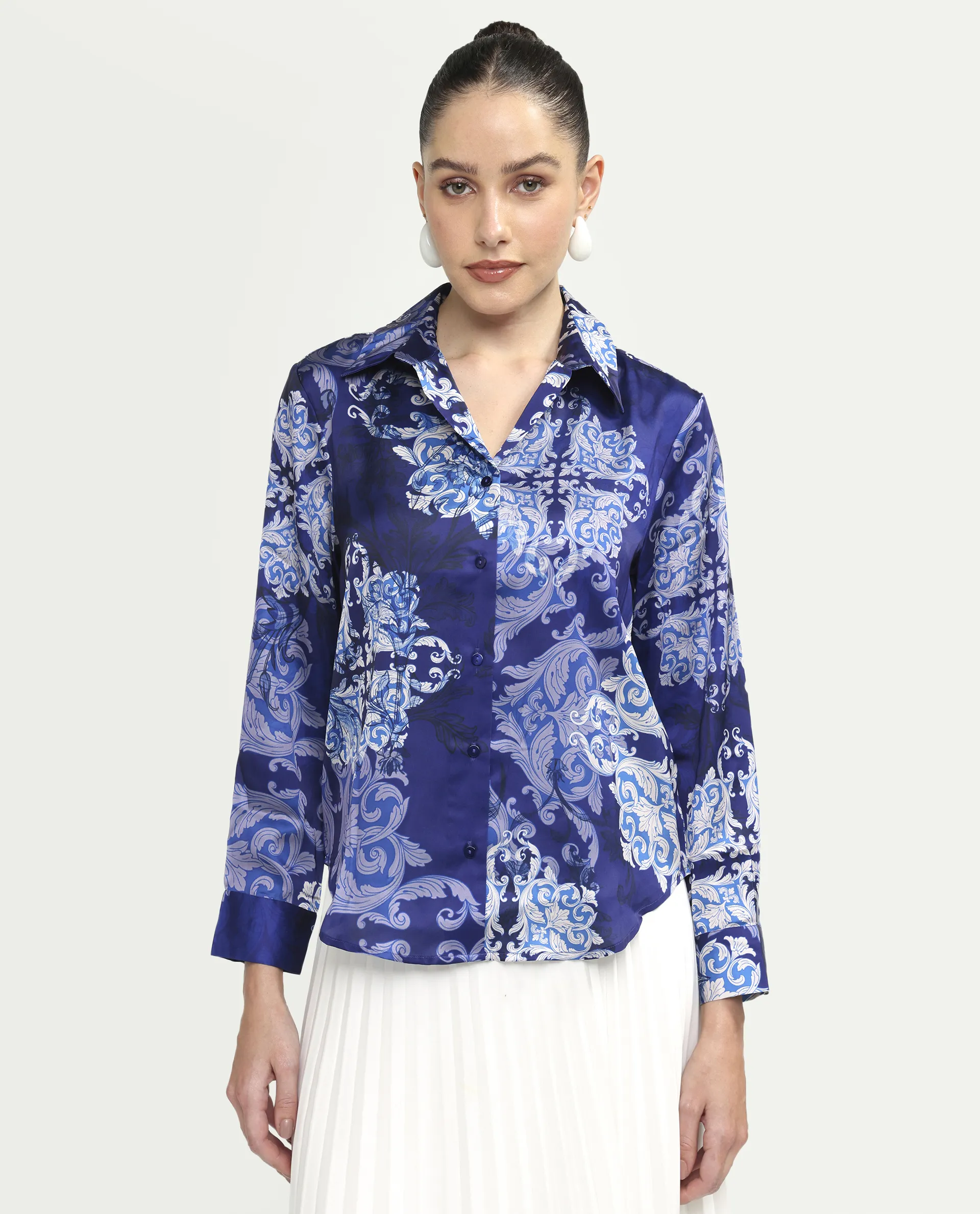Rareism Women's Aleen Blue Polyester Full Sleeve Spread Collar Relaxed Fit Printed Shirt - Image 3