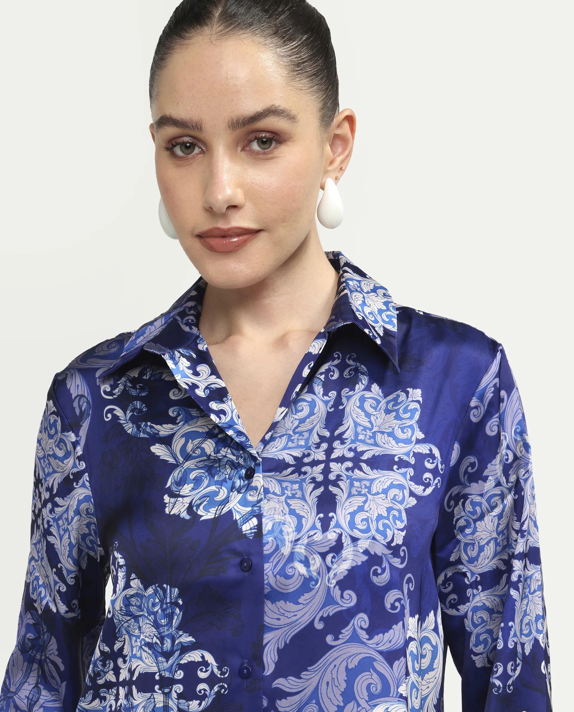 Rareism Women's Aleen Blue Polyester Full Sleeve Spread Collar Relaxed Fit Printed Shirt - Image 4