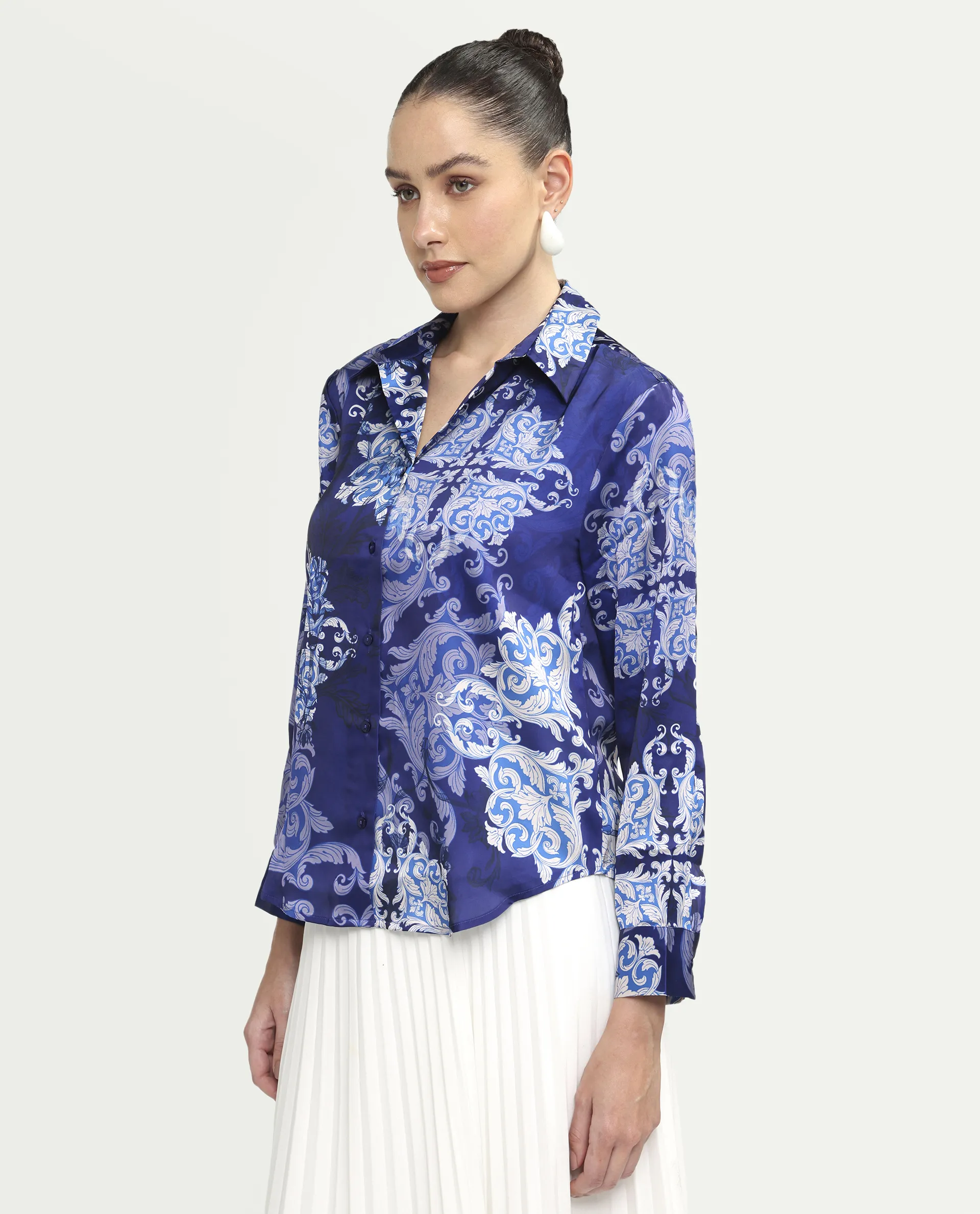 Rareism Women's Aleen Blue Polyester Full Sleeve Spread Collar Relaxed Fit Printed Shirt - Image 5
