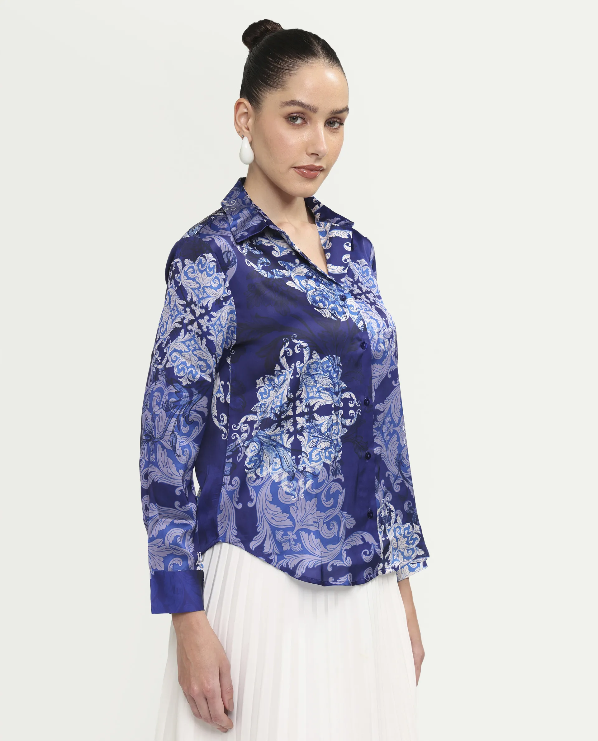 Rareism Women's Aleen Blue Polyester Full Sleeve Spread Collar Relaxed Fit Printed Shirt - Image 6