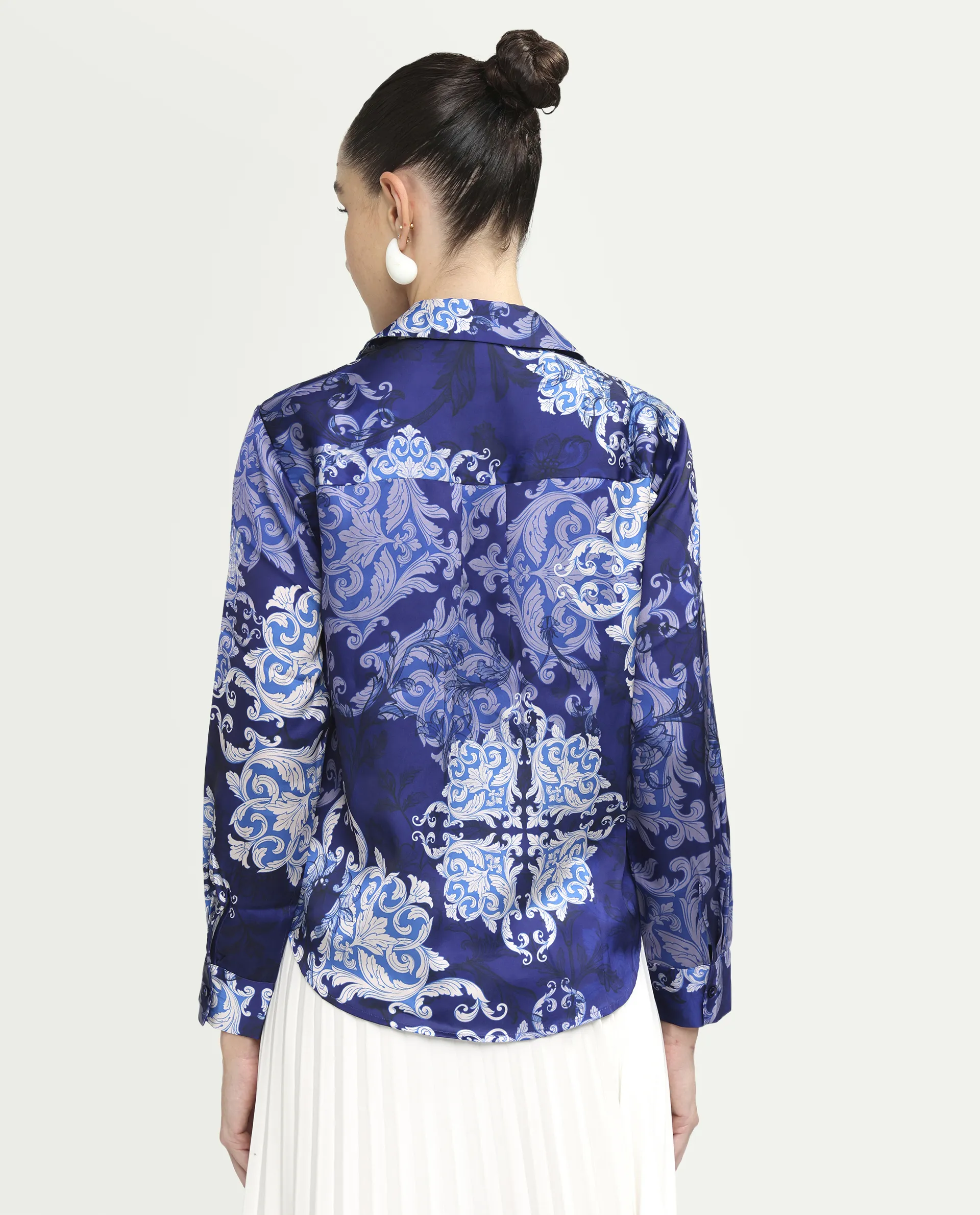 Rareism Women's Aleen Blue Polyester Full Sleeve Spread Collar Relaxed Fit Printed Shirt - Image 7