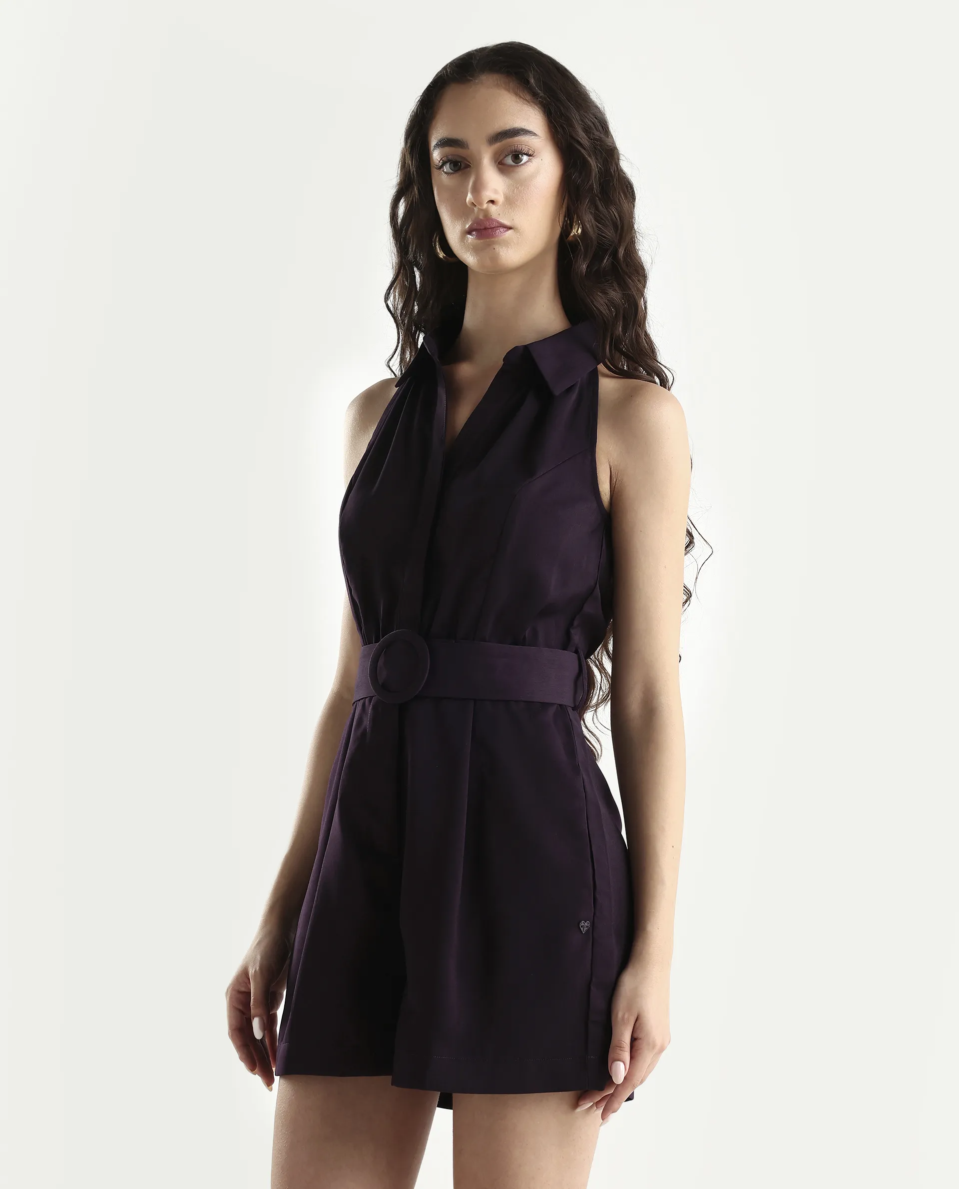 Rareism Women's Aless Maroon Satin Halter Neck Plain Sleeveless Mini Regular Fit Dress - Image 5