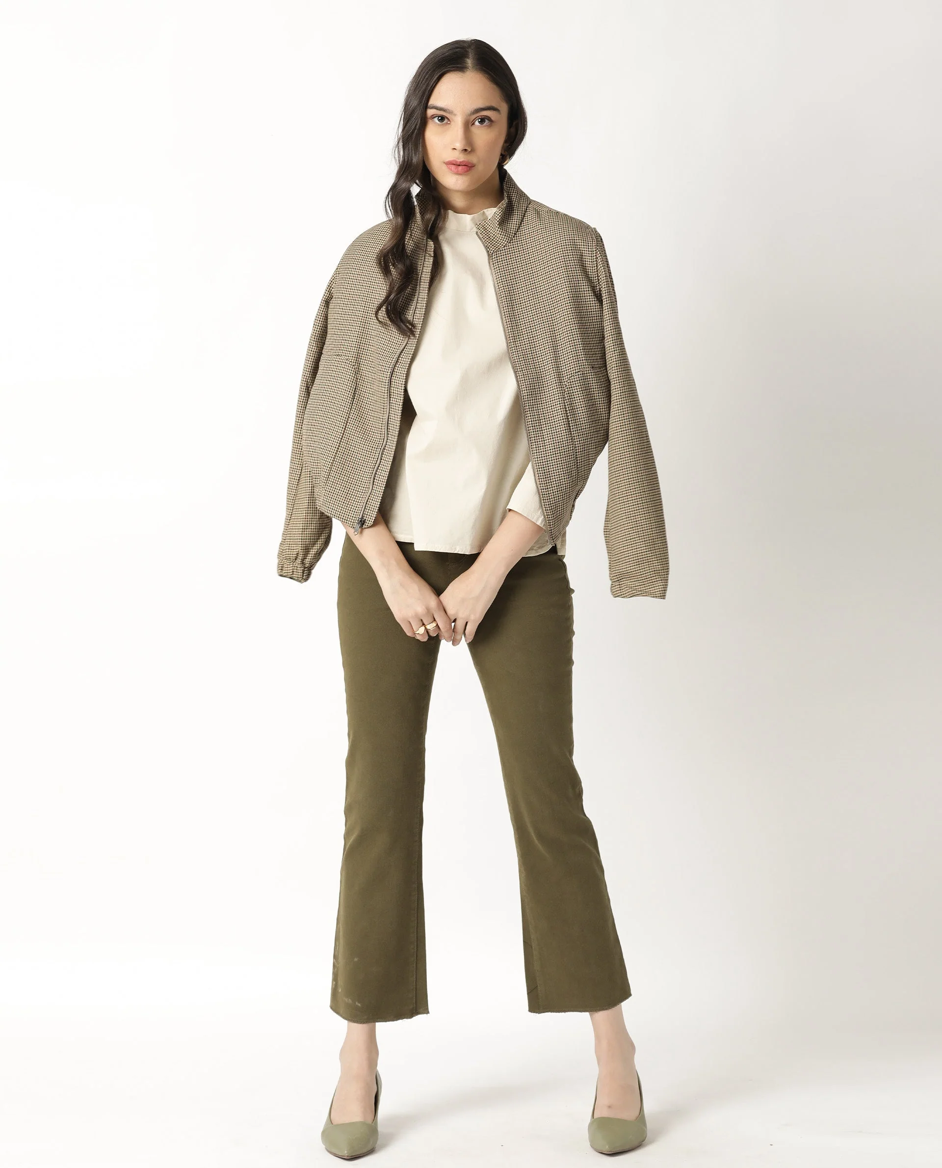 Rareism Womens Alex Yellow Bomber Jacket Full Sleeves Check Pattern - Image 8
