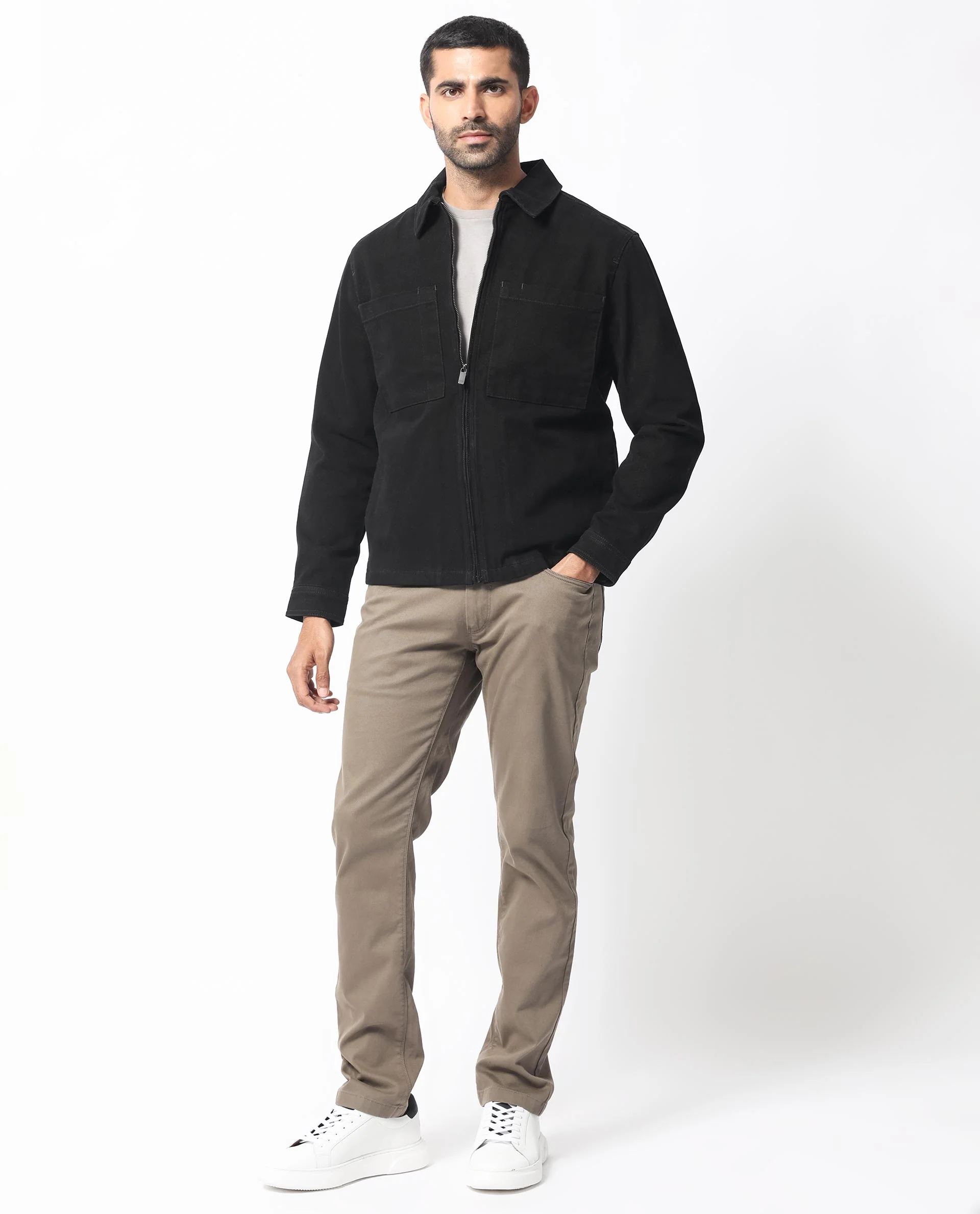 Rare Rabbit Men's Alfero Black Cotton Plain Relaxed Fit Full Sleeve Collared Shacket - Image 4