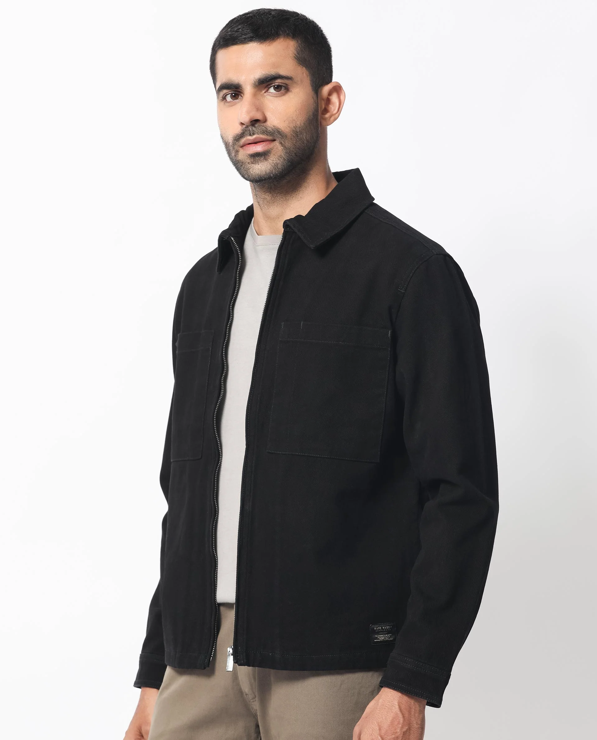 Rare Rabbit Men's Alfero Black Cotton Plain Relaxed Fit Full Sleeve Collared Shacket - Image 7