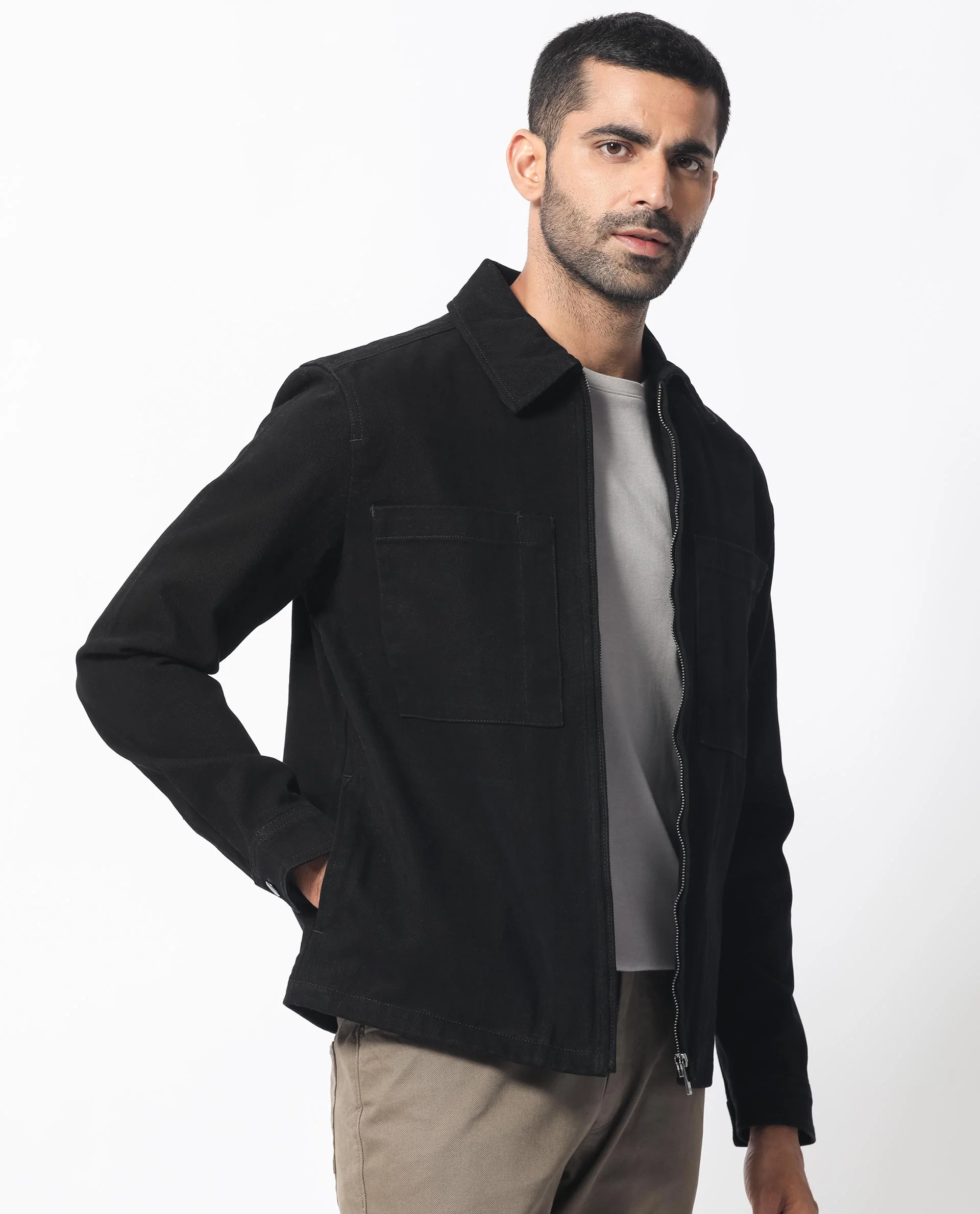 Rare Rabbit Men's Alfero Black Cotton Plain Relaxed Fit Full Sleeve Collared Shacket - Image 8