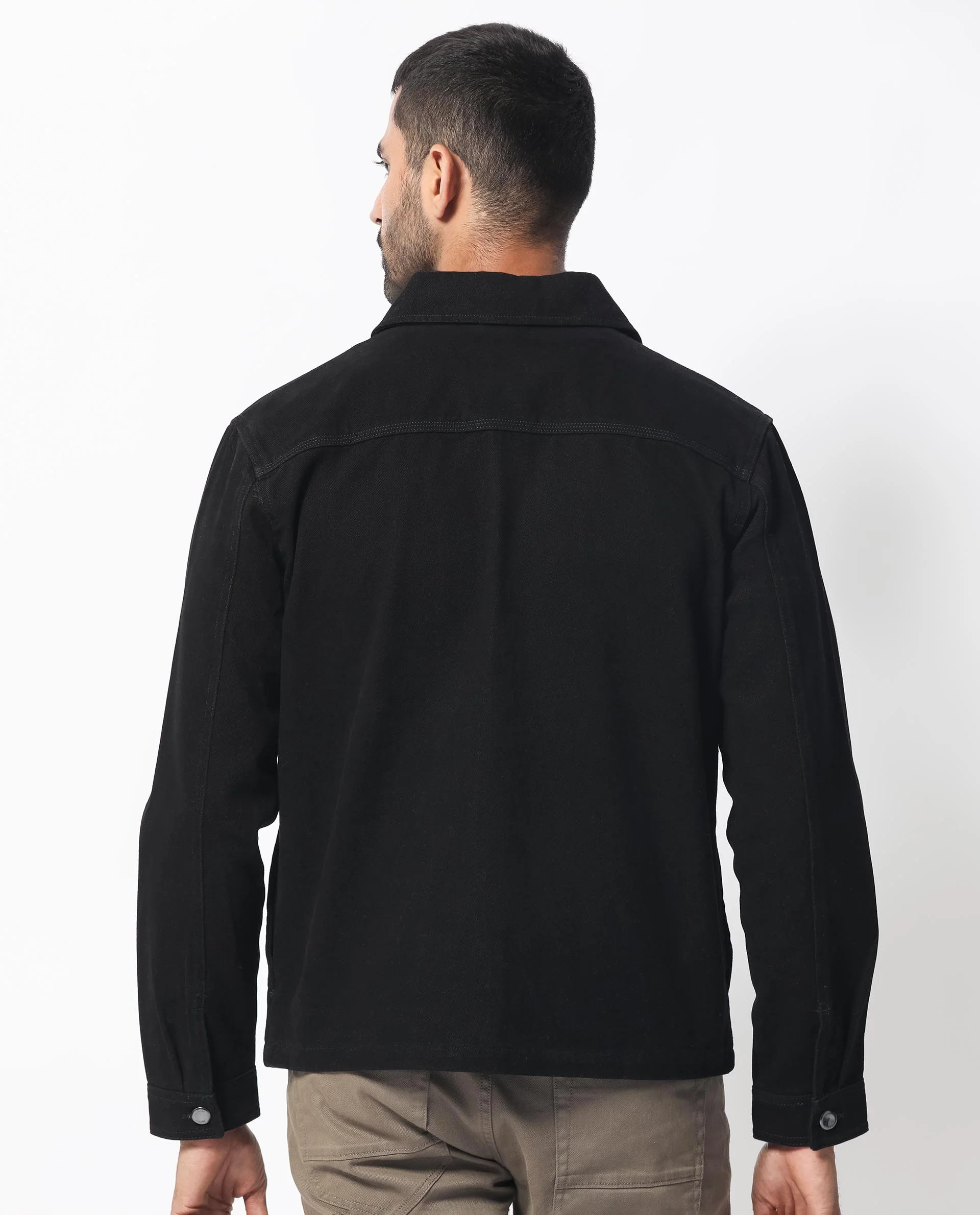 Rare Rabbit Men's Alfero Black Cotton Plain Relaxed Fit Full Sleeve Collared Shacket - Image 9