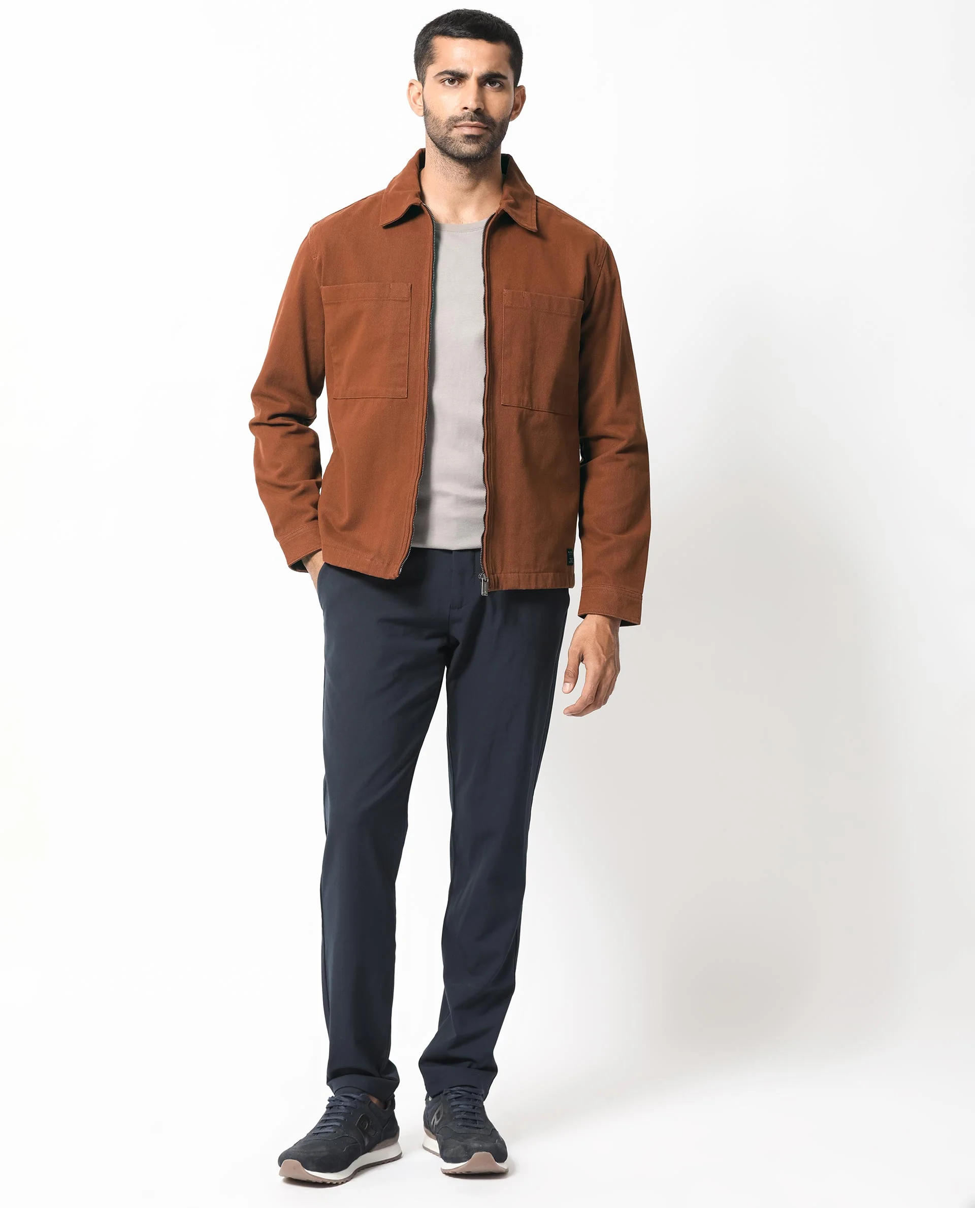 Rare Rabbit Men's Alfero Brown Cotton Plain Regular Fit Full Sleeve Collared Shacket - Image 3
