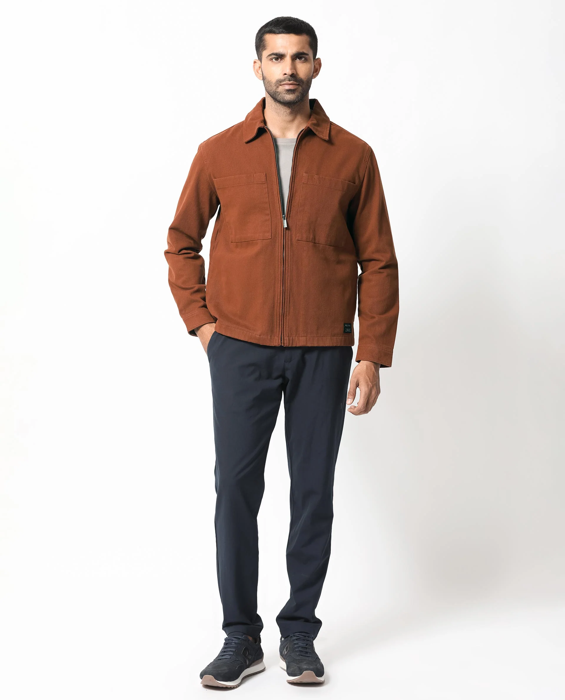 Rare Rabbit Men's Alfero Brown Cotton Plain Regular Fit Full Sleeve Collared Shacket - Image 5