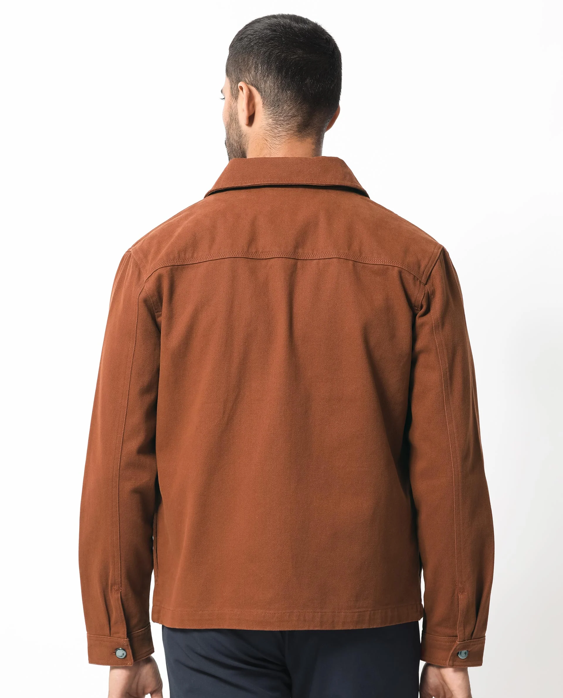 Rare Rabbit Men's Alfero Brown Cotton Plain Regular Fit Full Sleeve Collared Shacket - Image 9