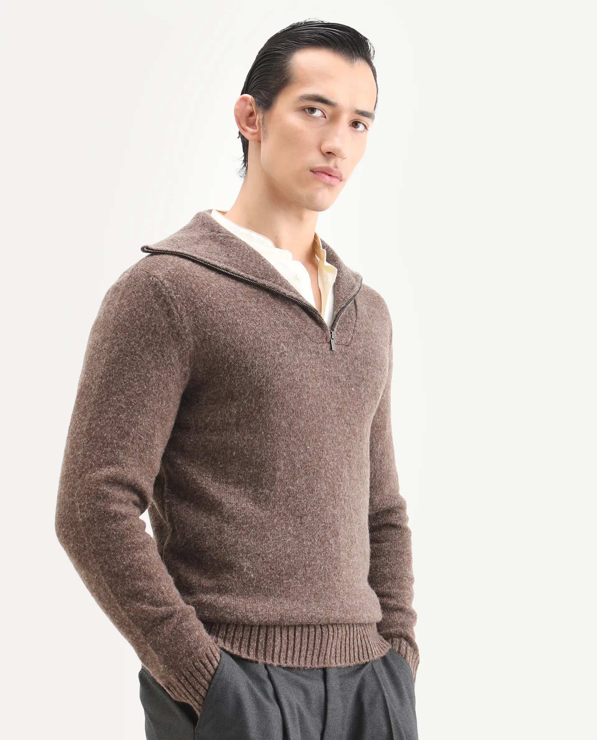Rare Rabbit Men's Alfert Dusky Brown Polyester Plain Regular Fit Full Sleeve High Neck Sweater - Image 6