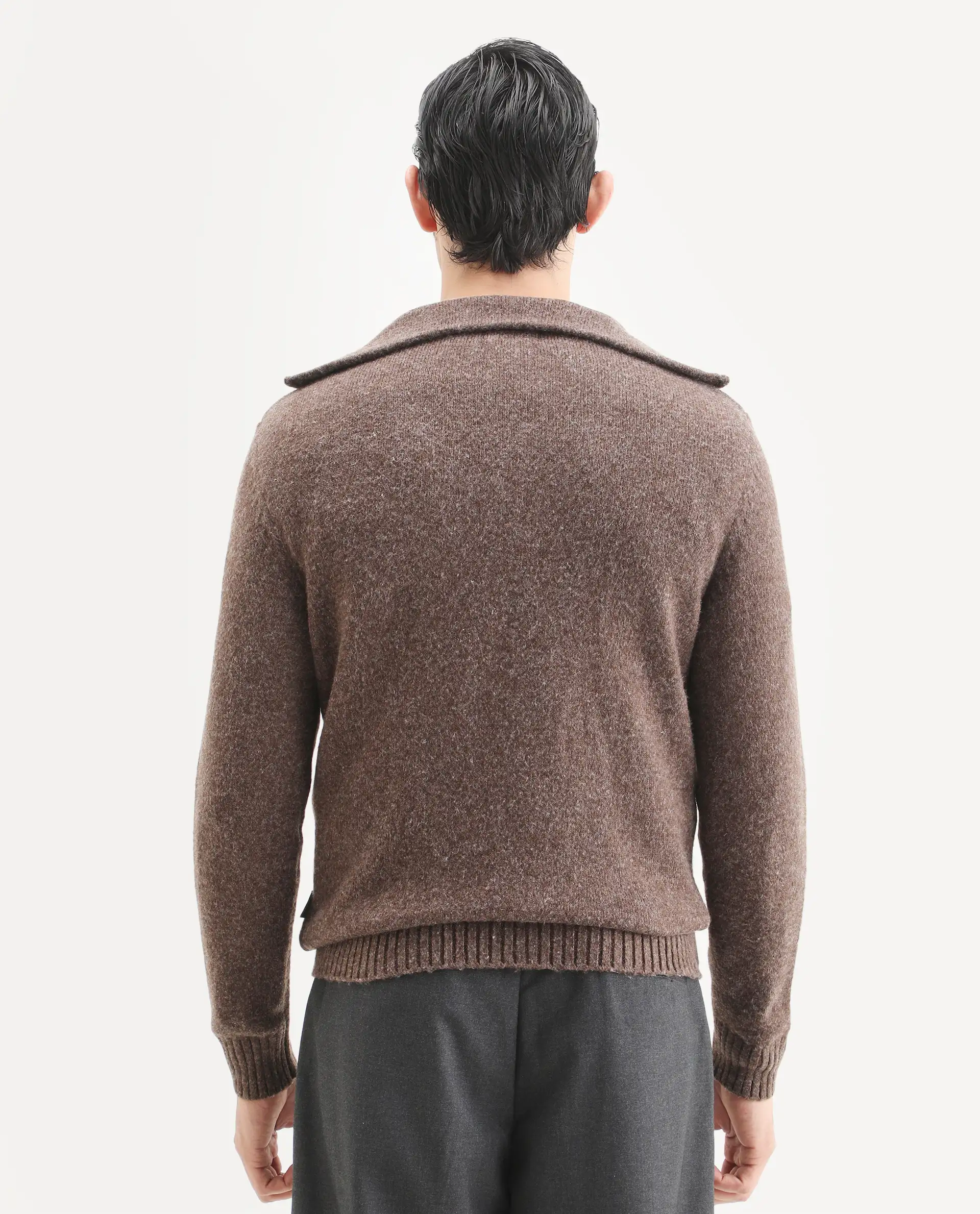 Rare Rabbit Men's Alfert Dusky Brown Polyester Plain Regular Fit Full Sleeve High Neck Sweater - Image 7