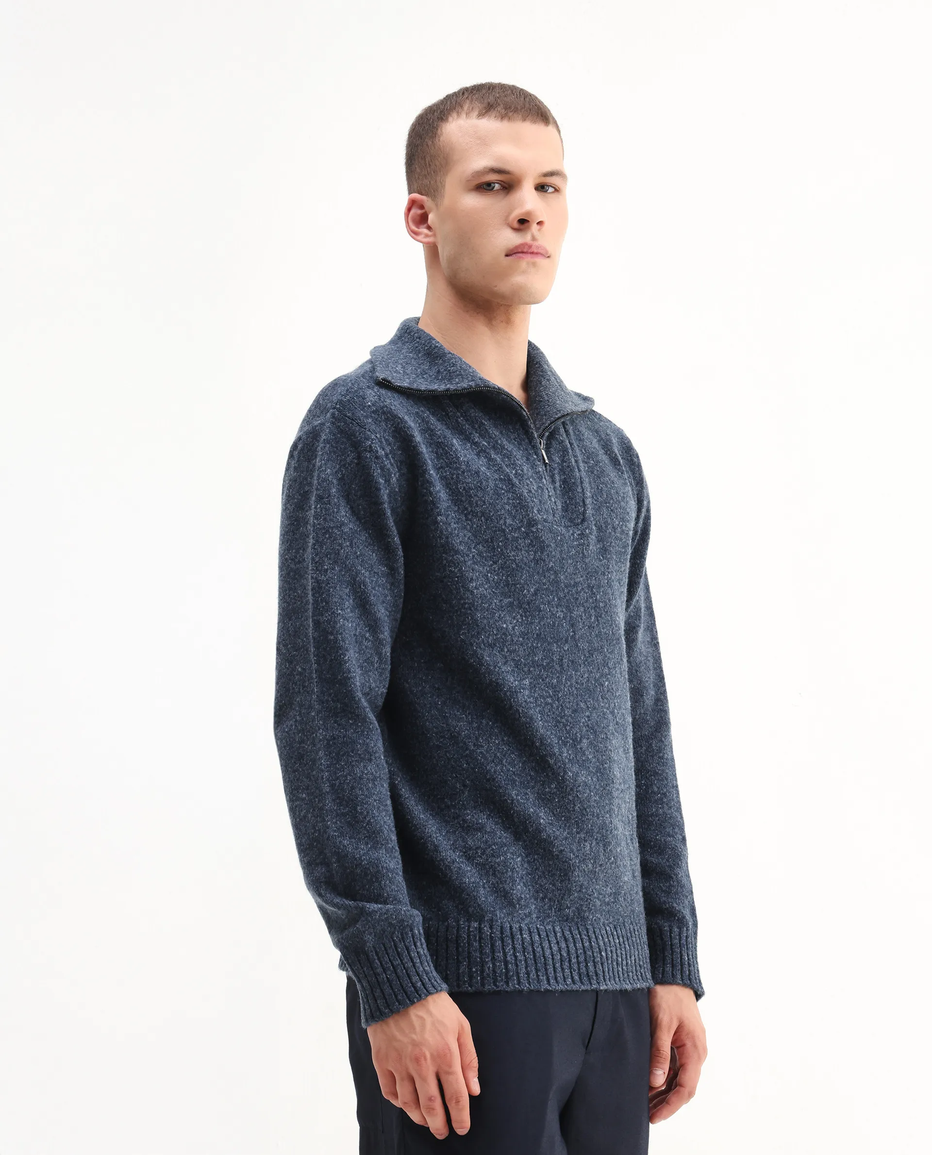 Rare Rabbit Men's Alfert Dusky Navy Polyester Plain Regular Fit Full Sleeve High Neck Sweater - Image 6