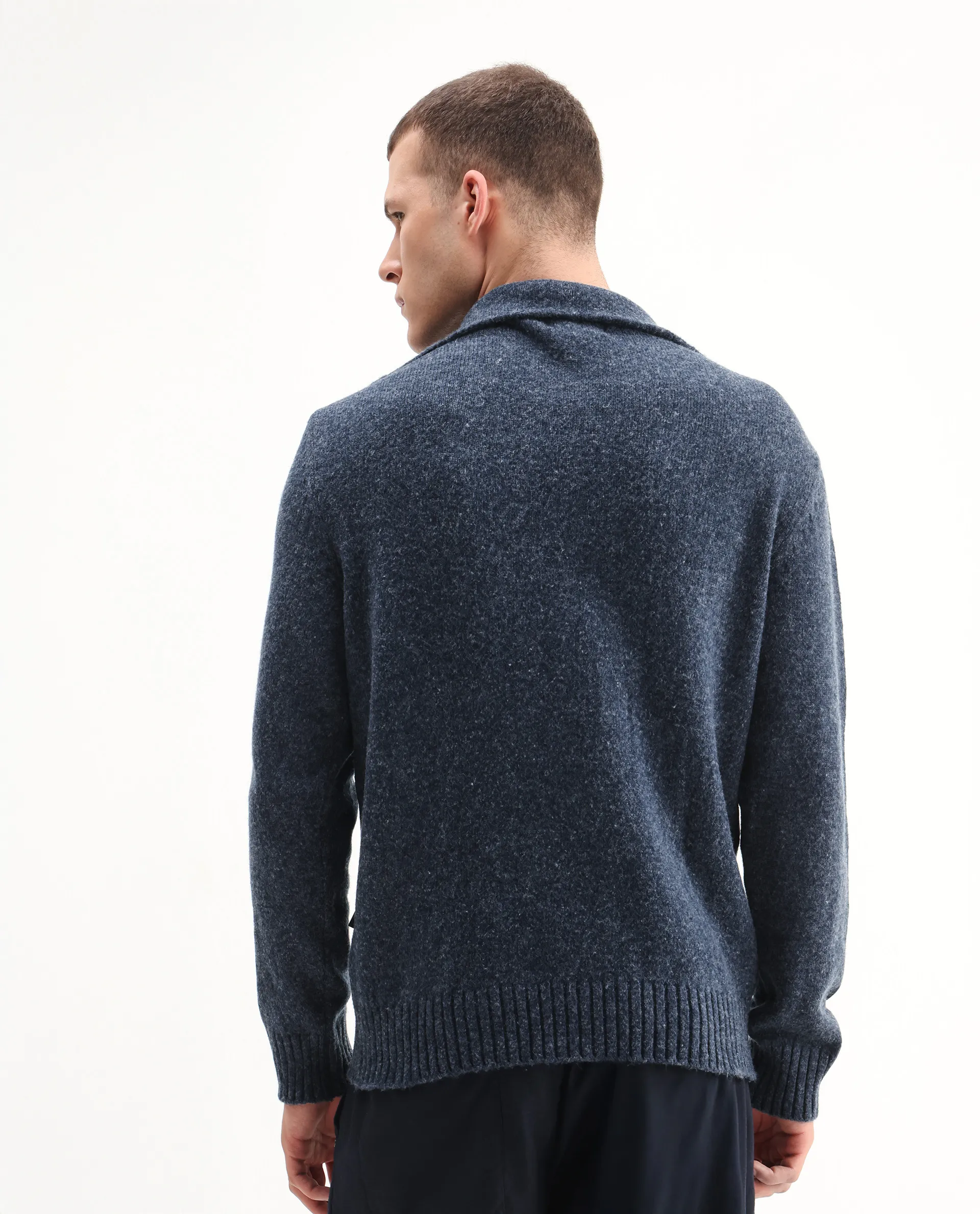 Rare Rabbit Men's Alfert Dusky Navy Polyester Plain Regular Fit Full Sleeve High Neck Sweater - Image 7