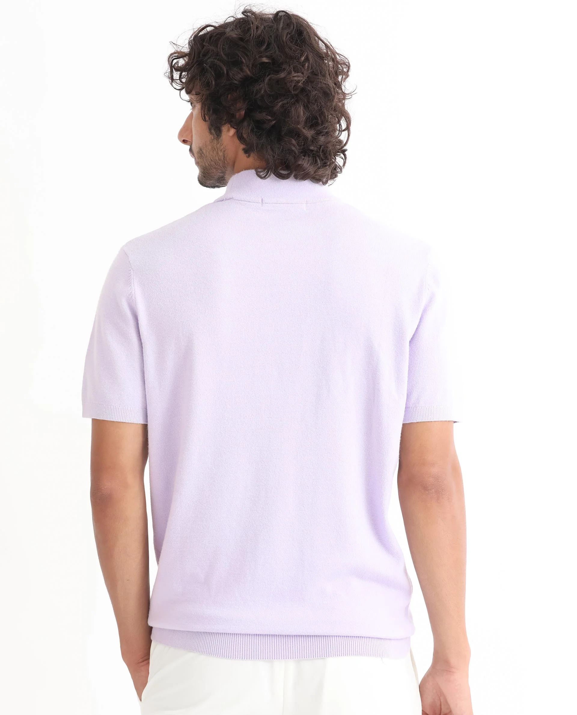 Rare Rabbit Men's Alfet Pastel Purple Viscose Plain Slim Fit Half Sleeve High Neck T-Shirt - Image 7