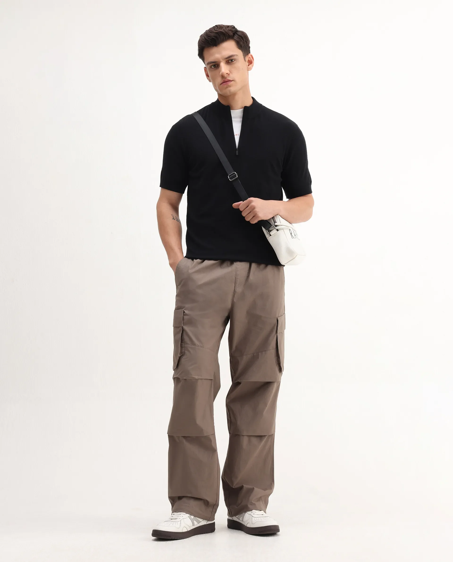 Rare Rabbit Men's Alfeto-25 Black Viscose Plain Regular Fit Half Sleeve High Neck Polo - Image 2