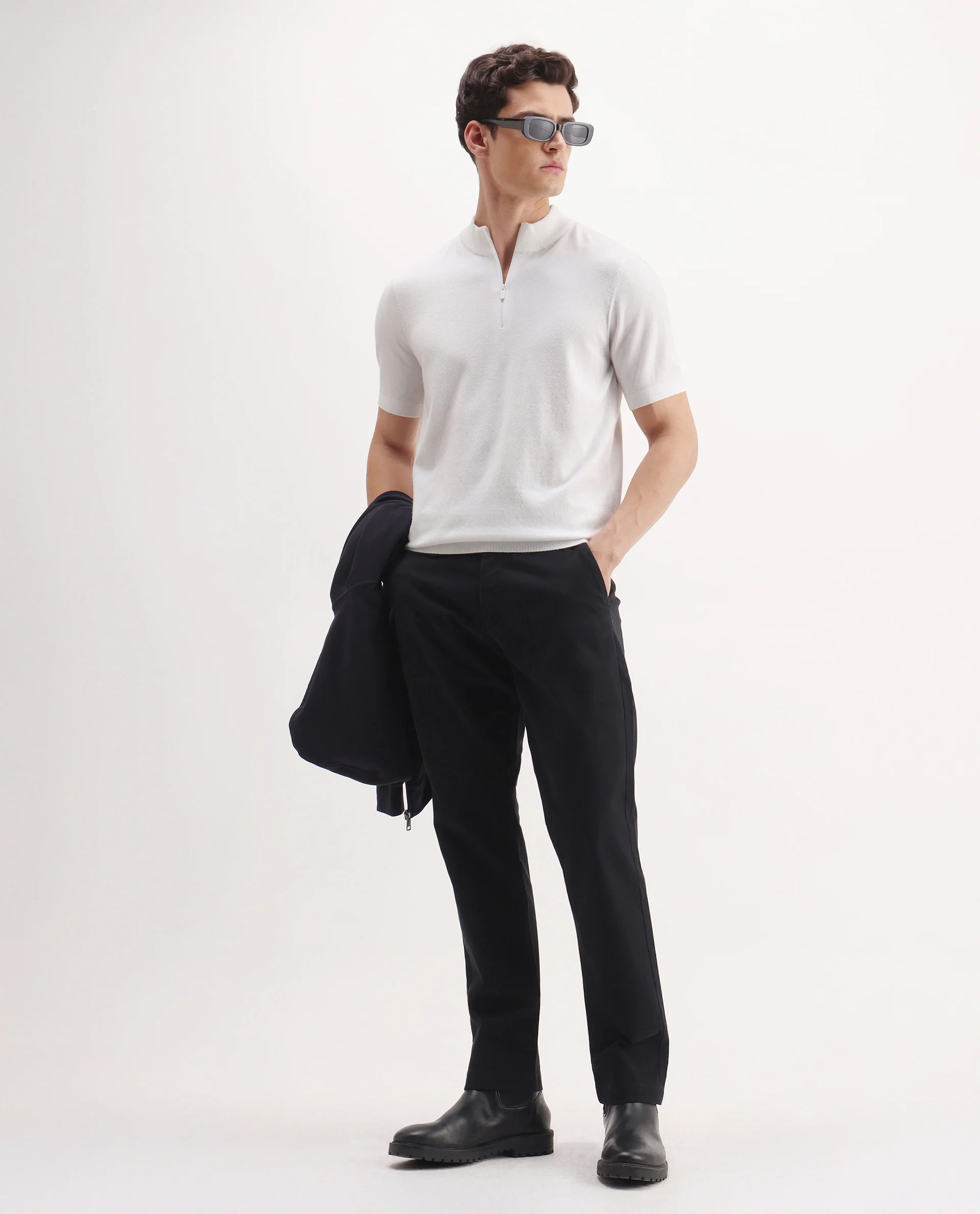 Rare Rabbit Men's Alfeto-25 Off White Viscose Plain Regular Fit Half Sleeve High Neck Polo - Image 2