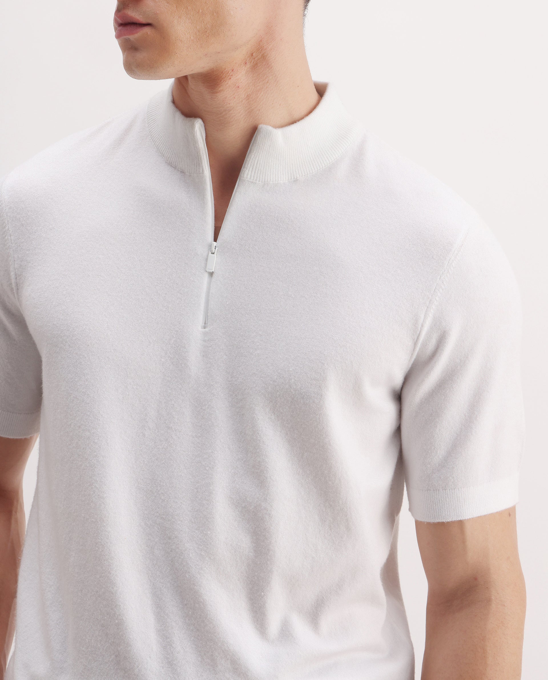 Rare Rabbit Men's Alfeto-25 Off White Viscose Plain Regular Fit Half Sleeve High Neck Polo - Image 3