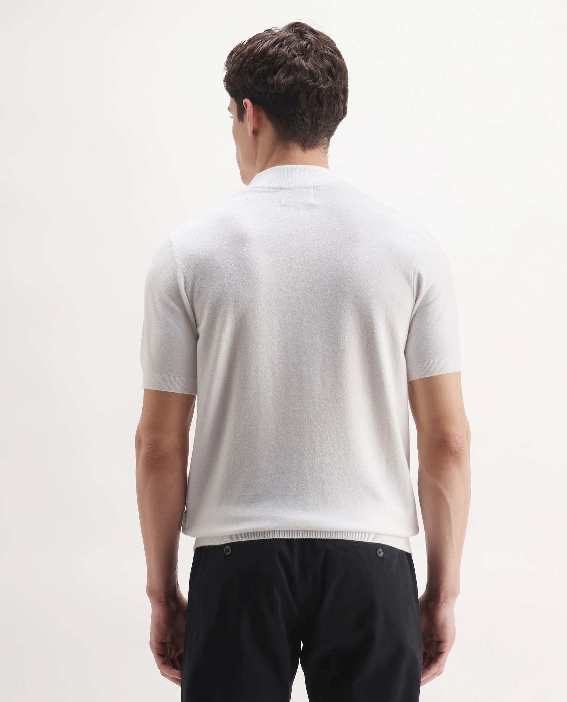 Rare Rabbit Men's Alfeto-25 Off White Viscose Plain Regular Fit Half Sleeve High Neck Polo - Image 7