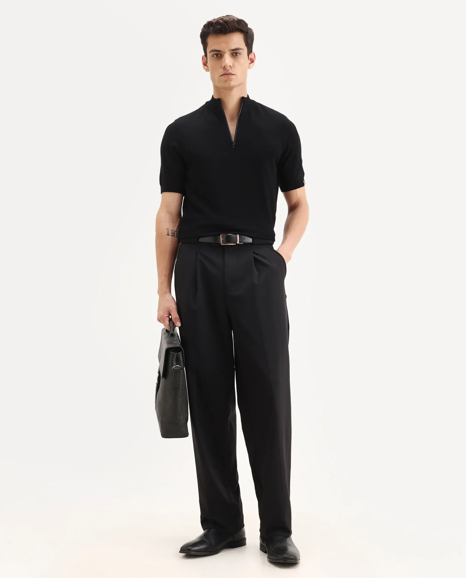 Rare Rabbit Men's Alfeto Black Viscose Plain Regular Fit Half Sleeve Polo - Image 2