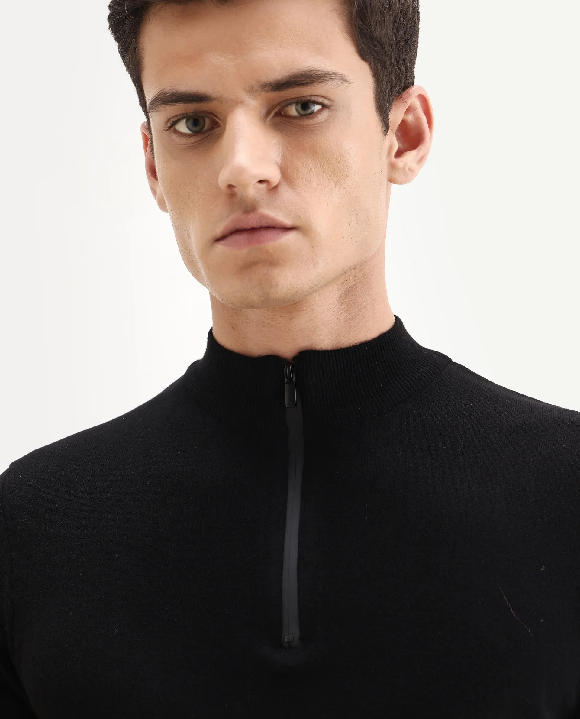 Rare Rabbit Men's Alfeto Black Viscose Plain Regular Fit Half Sleeve Polo - Image 3