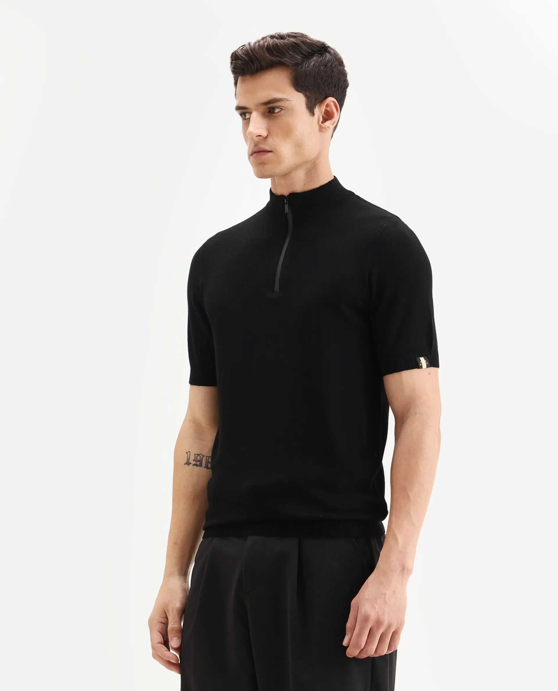 Rare Rabbit Men's Alfeto Black Viscose Plain Regular Fit Half Sleeve Polo - Image 4